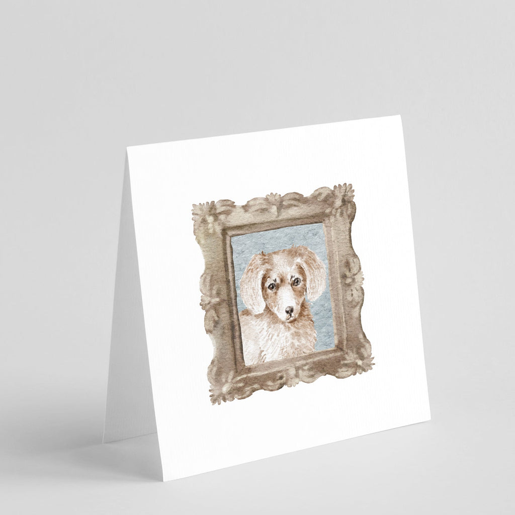 Dachsund Longhaired Red Puppy Front View Pretty as a Picture Square Greeting Cards and Envelopes Pack of 8 Blank Cards with Envelopes Blank Thank You Note Greeting Cards Stationery