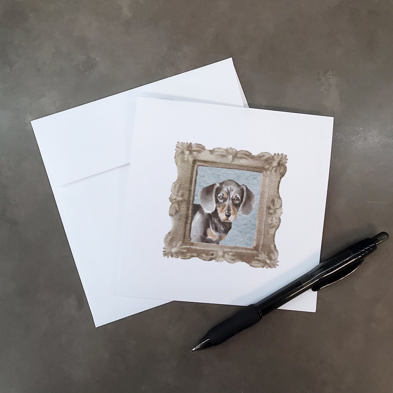 Dachsund Shorthaired Black Tan Puppy Pretty as a Picture Square Greeting Cards and Envelopes Pack of 8 Blank Cards with Envelopes Blank Thank You Note Greeting Cards Stationery