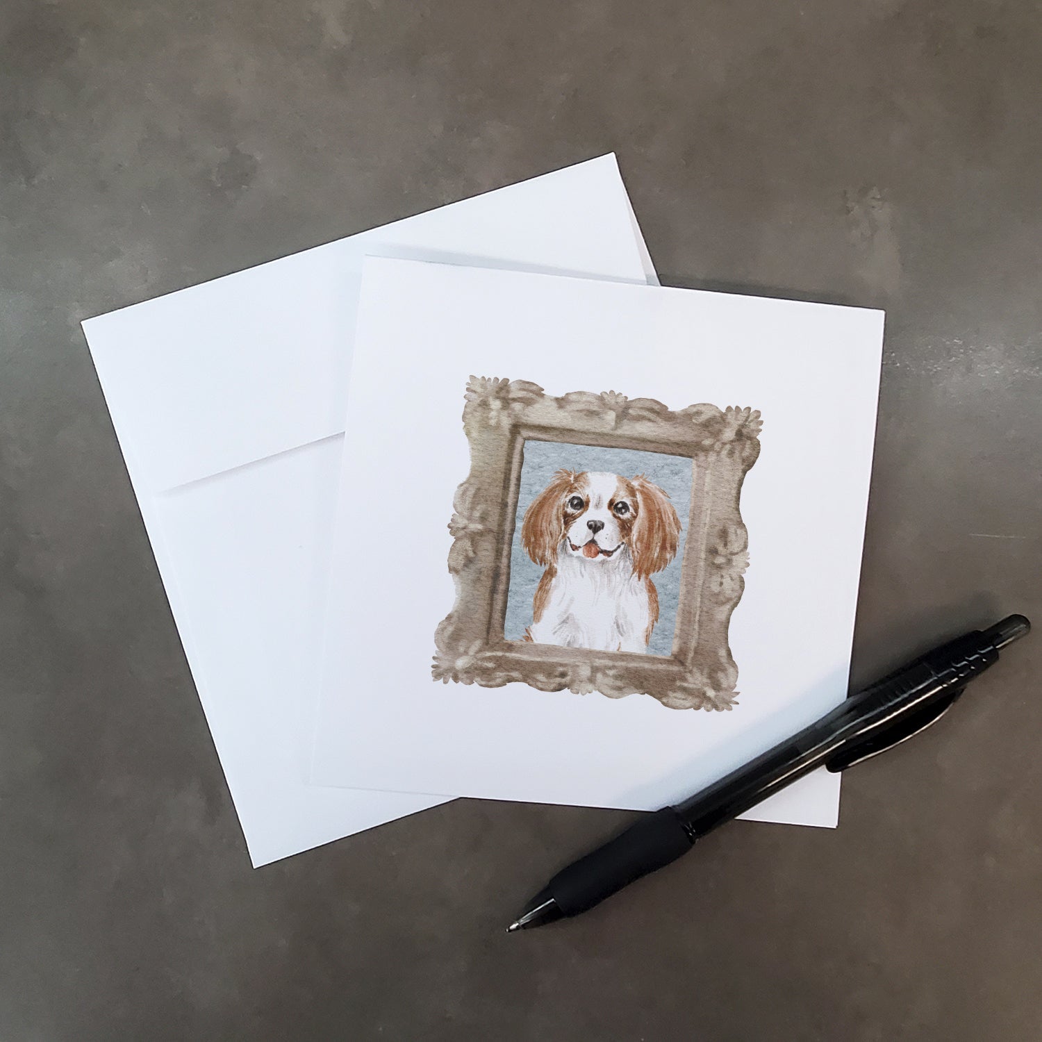 Cavalier King Charles Spaniel Red White Tongue Out Pretty as a Picture Square Greeting Cards and Envelopes Pack of 8 Blank Cards with Envelopes Blank Thank You Note Greeting Cards Stationery