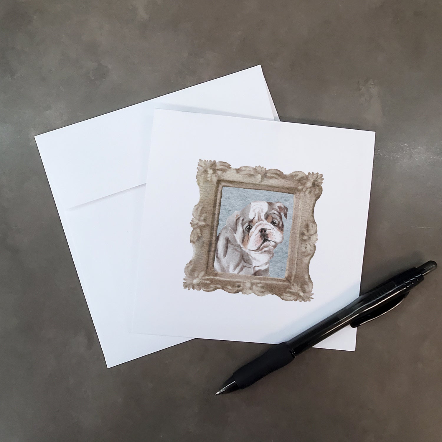English Bulldog Tricolor Bulldog Puppy Pretty as a Picture Square Greeting Cards and Envelopes Pack of 8 Blank Cards with Envelopes Blank Thank You Note Greeting Cards Stationery