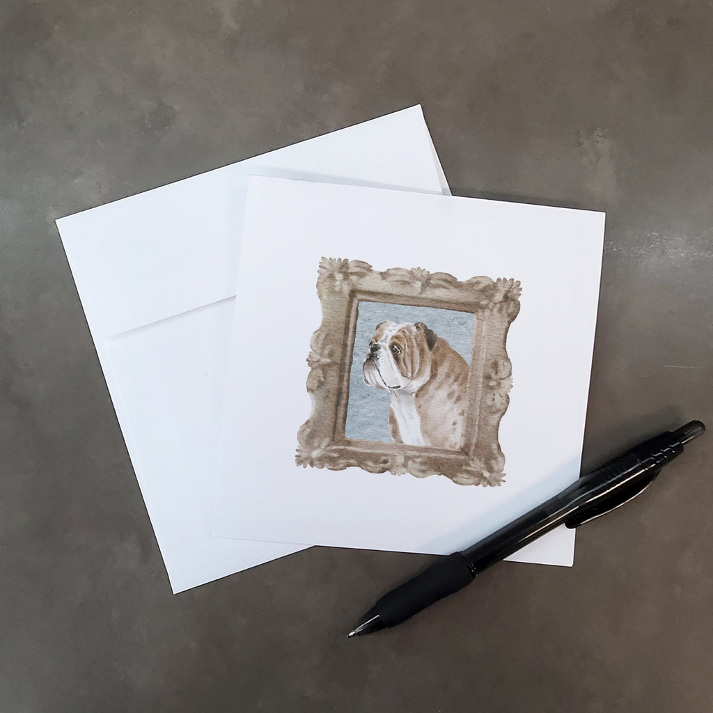 English Bulldog Fawn White Side View Pretty as a Picture Square Greeting Cards and Envelopes Pack of 8 Blank Cards with Envelopes Blank Thank You Note Greeting Cards Stationery