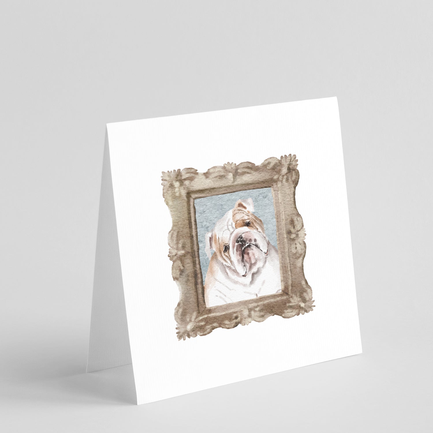 English Bulldog Fawn White Head Tilt Pretty as a Picture Square Greeting Cards and Envelopes Pack of 8 Blank Cards with Envelopes Blank Thank You Note Greeting Cards Stationery