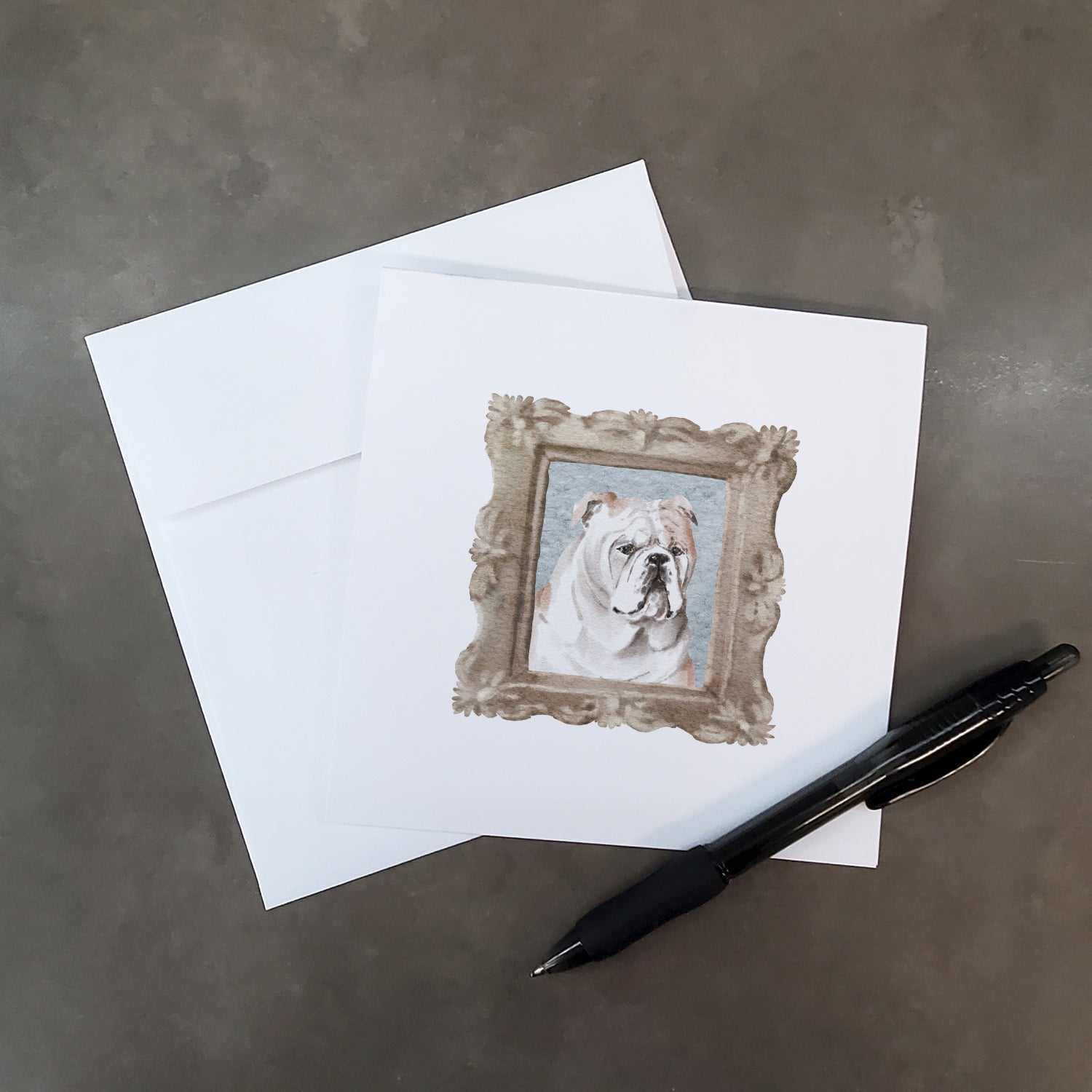 English Bulldog Fawn White Front View 3 Pretty as a Picture Square Greeting Cards and Envelopes Pack of 8 Blank Cards with Envelopes Blank Thank You Note Greeting Cards Stationery