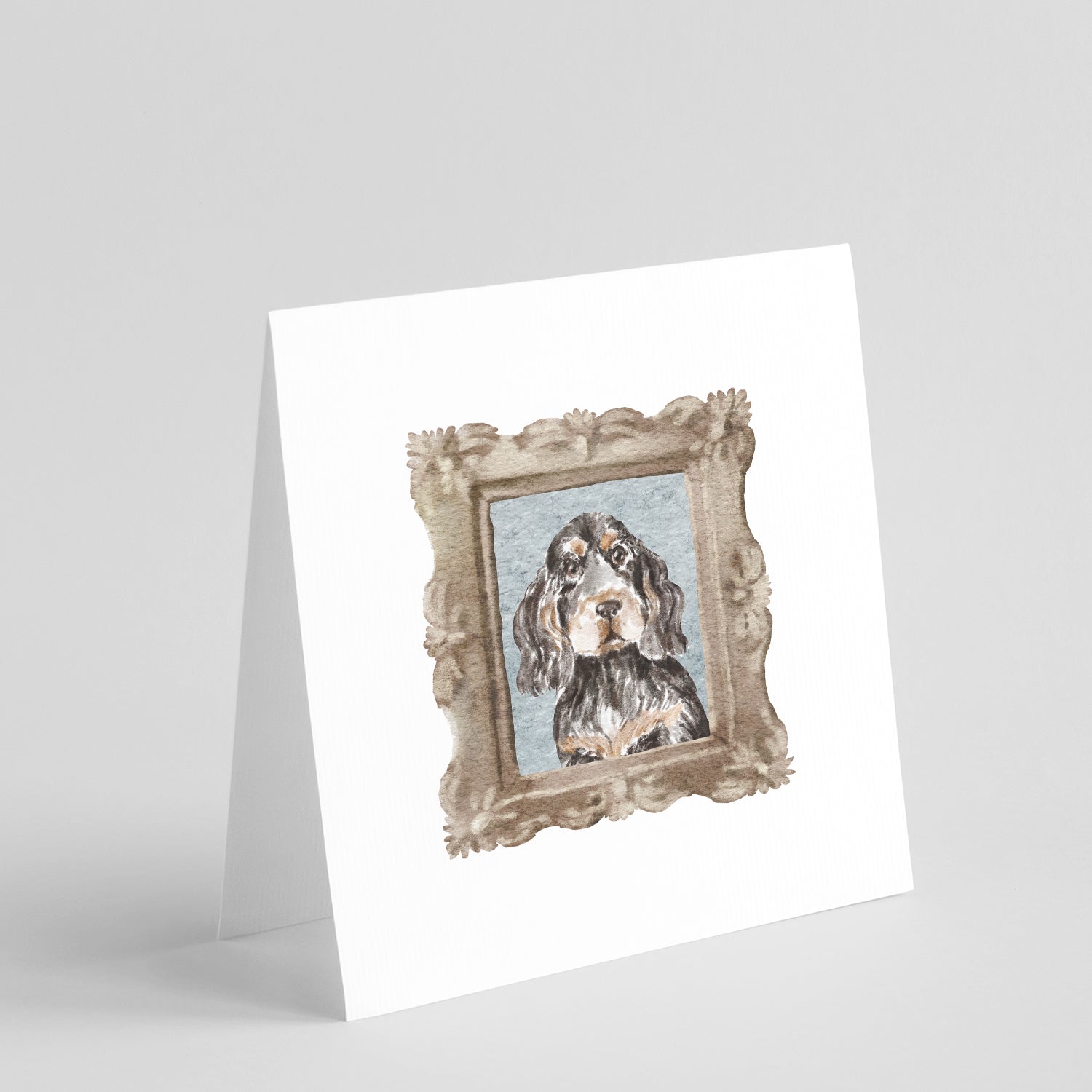 English Cocker Spaniel Black Tan Front View Pretty as a Picture Square Greeting Cards and Envelopes Pack of 8 Blank Cards with Envelopes Blank Thank You Note Greeting Cards Stationery