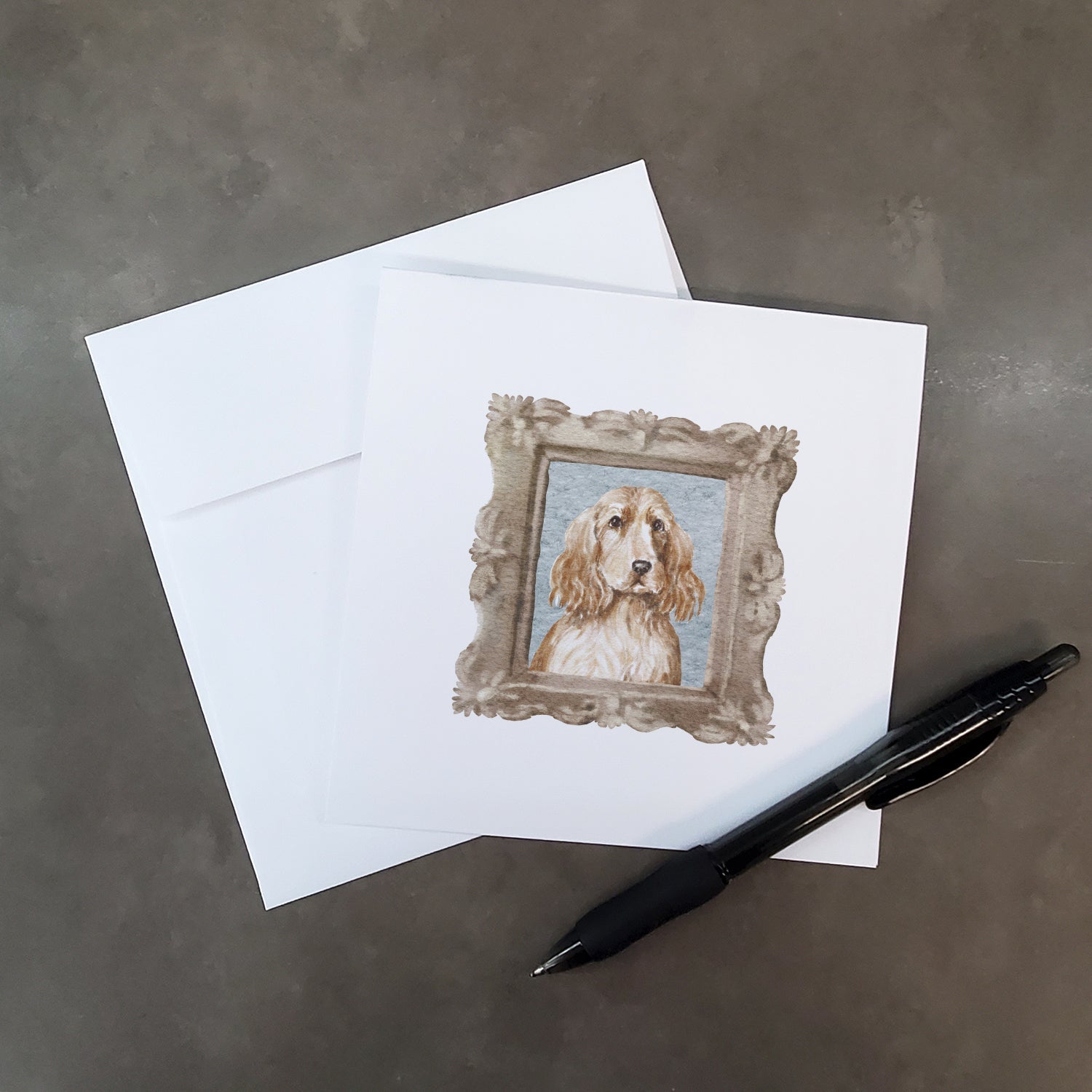 English Cocker Spaniel Golden Front View Pretty as a Picture Square Greeting Cards and Envelopes Pack of 8 Blank Cards with Envelopes Blank Thank You Note Greeting Cards Stationery