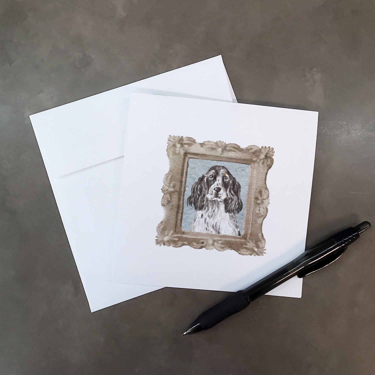 English Cocker Spaniel Speckled Front View Pretty as a Picture Square Greeting Cards and Envelopes Pack of 8 Blank Cards with Envelopes Blank Thank You Note Greeting Cards Stationery