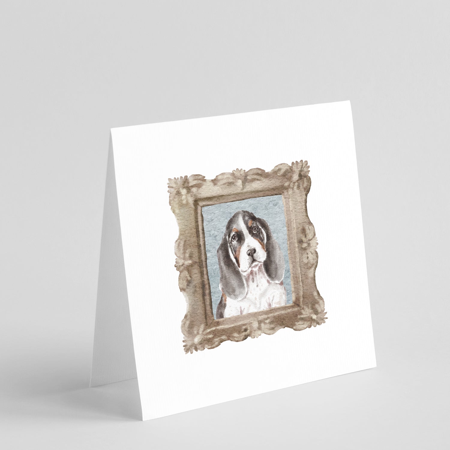 Basset Hound Tricolor Front View Pretty as a Picture Square Greeting Cards and Envelopes Pack of 8 Blank Cards with Envelopes Blank Thank You Note Greeting Cards Stationery