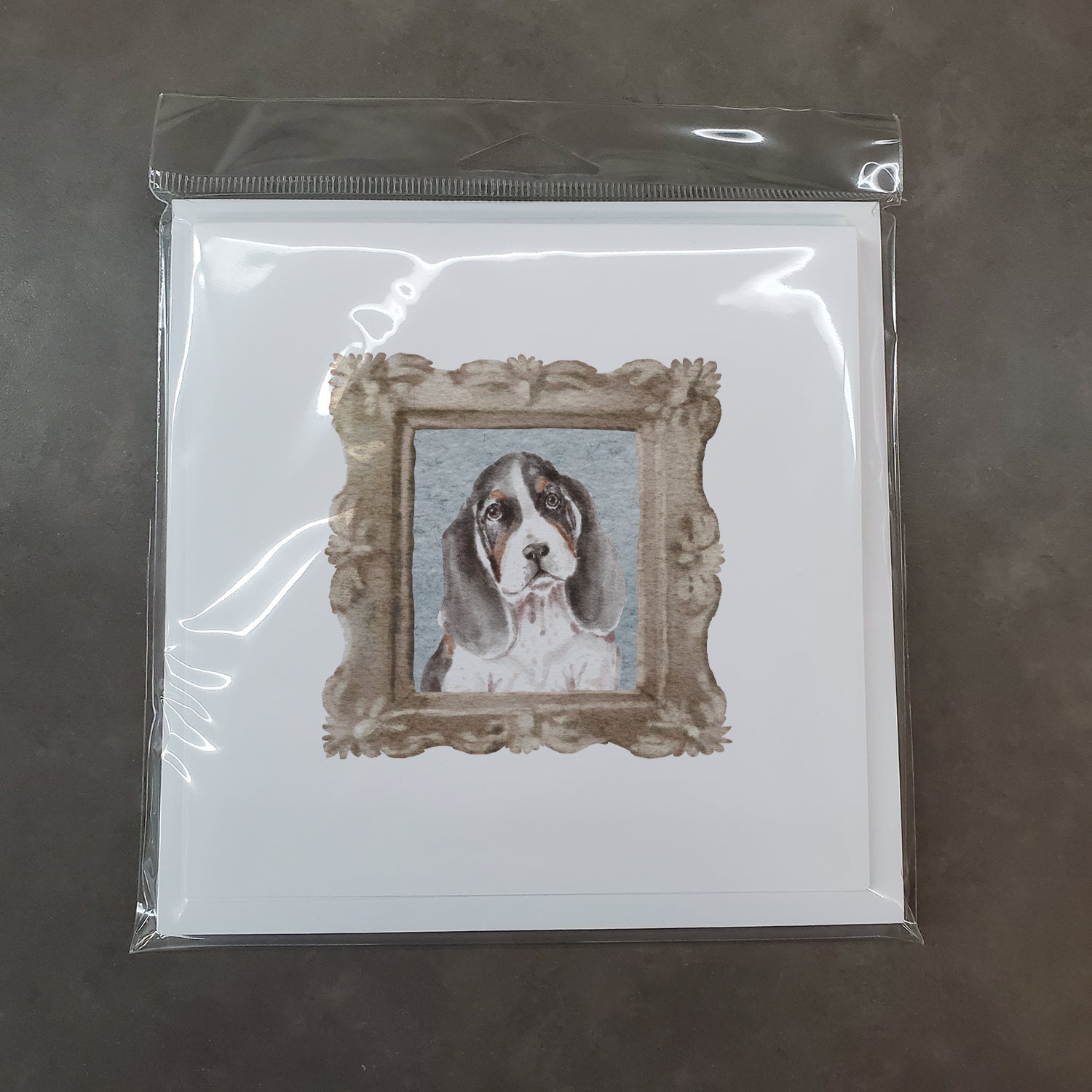 Basset Hound Tricolor Front View Pretty as a Picture Square Greeting Cards and Envelopes Pack of 8 Blank Cards with Envelopes Blank Thank You Note Greeting Cards Stationery