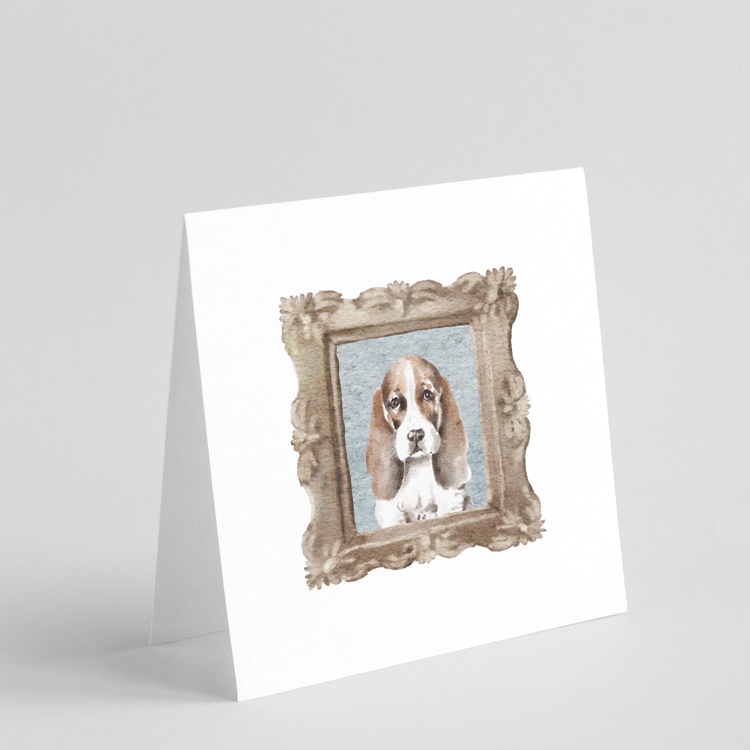Basset Hound Red White Front View Pretty as a Picture Square Greeting Cards and Envelopes Pack of 8 Blank Cards with Envelopes Blank Thank You Note Greeting Cards Stationery