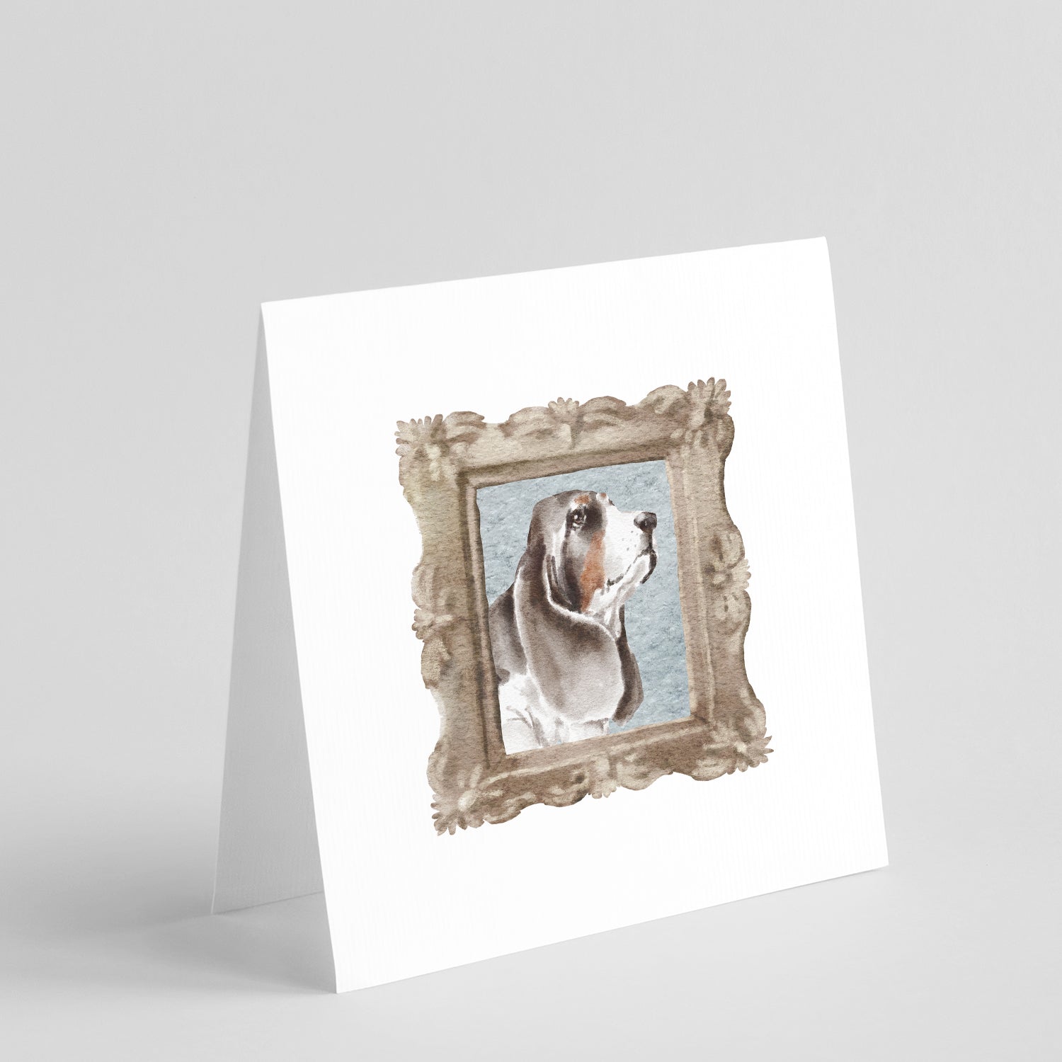 Basset Hound Tricolor Side View 2 Pretty as a Picture Square Greeting Cards and Envelopes Pack of 8 Blank Cards with Envelopes Blank Thank You Note Greeting Cards Stationery