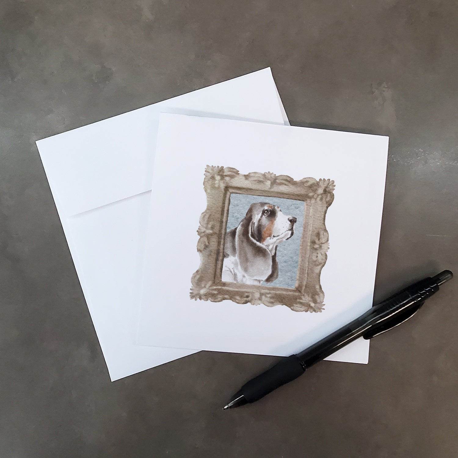 Basset Hound Tricolor Side View 2 Pretty as a Picture Square Greeting Cards and Envelopes Pack of 8 Blank Cards with Envelopes Blank Thank You Note Greeting Cards Stationery