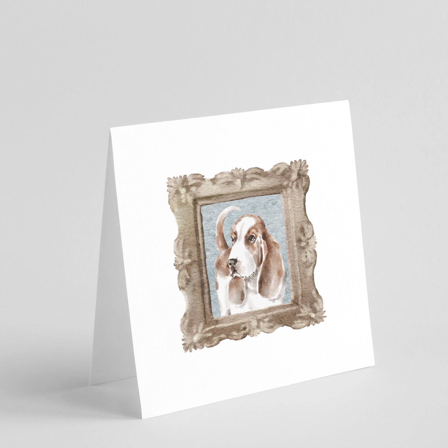 Basset Hound Red White With Tail Pretty as a Picture Square Greeting Cards and Envelopes Pack of 8 Blank Cards with Envelopes Blank Thank You Note Greeting Cards Stationery