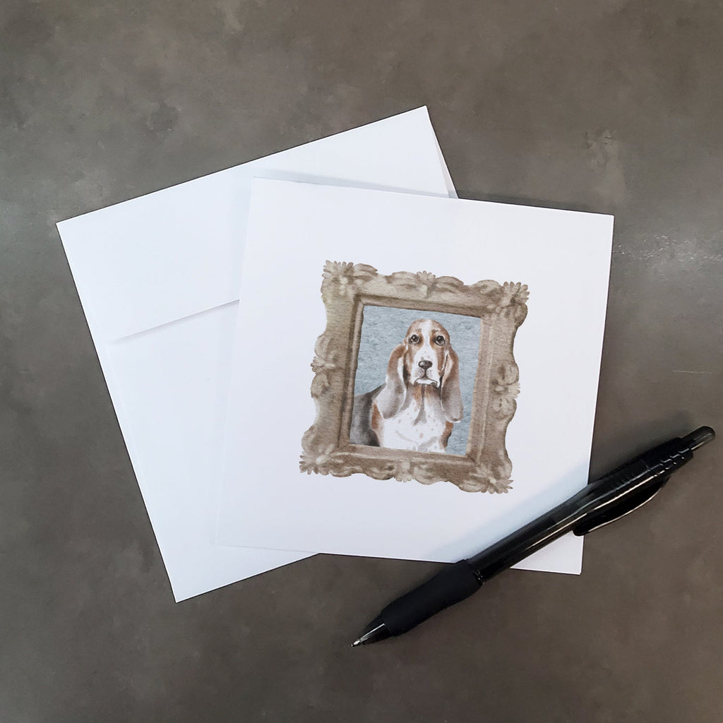 Basset Hound Tricolor Front View 2 Pretty as a Picture Square Greeting Cards and Envelopes Pack of 8 Blank Cards with Envelopes Blank Thank You Note Greeting Cards Stationery