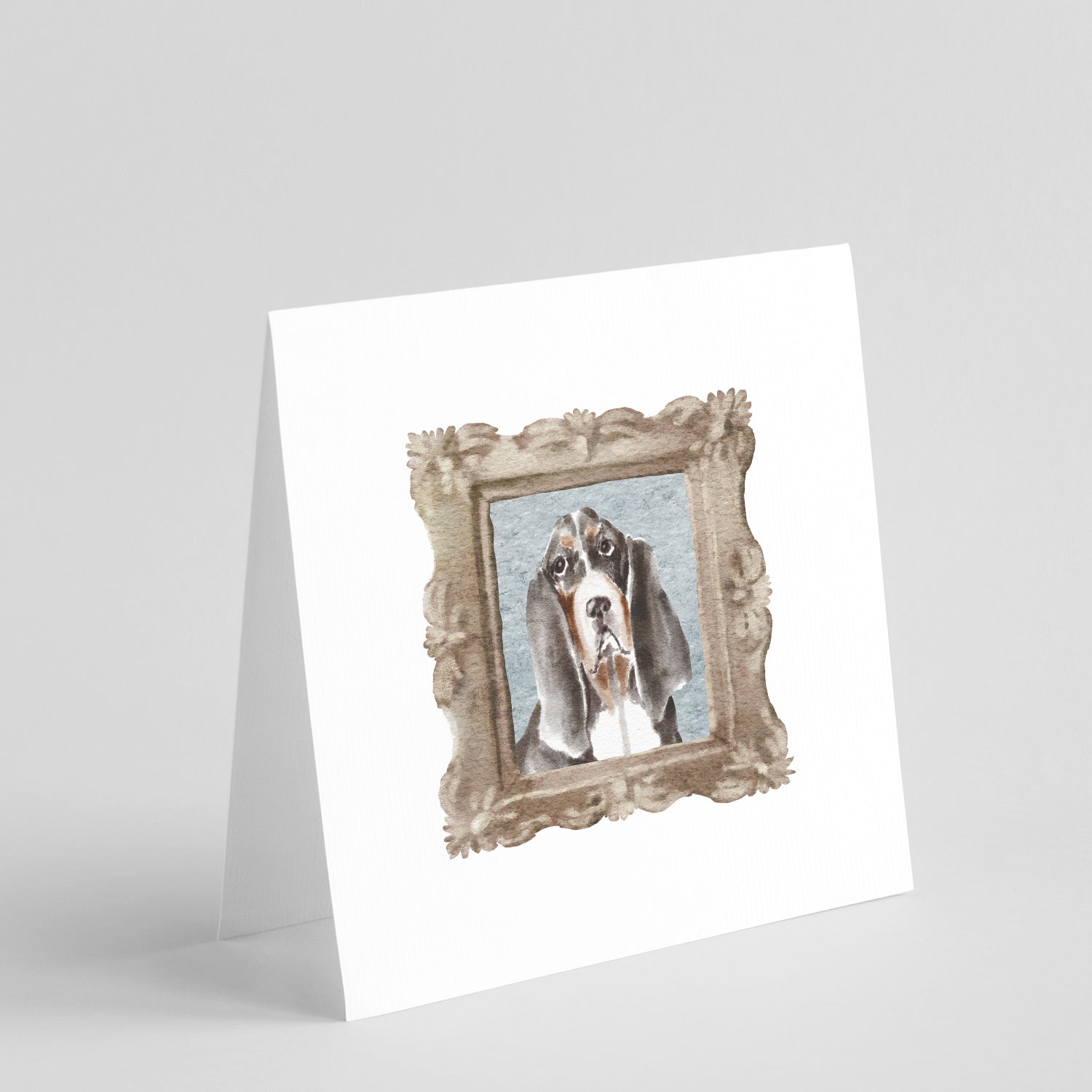 Basset Hound Tricolor Front View 3 Pretty as a Picture Square Greeting Cards and Envelopes Pack of 8 Blank Cards with Envelopes Blank Thank You Note Greeting Cards Stationery