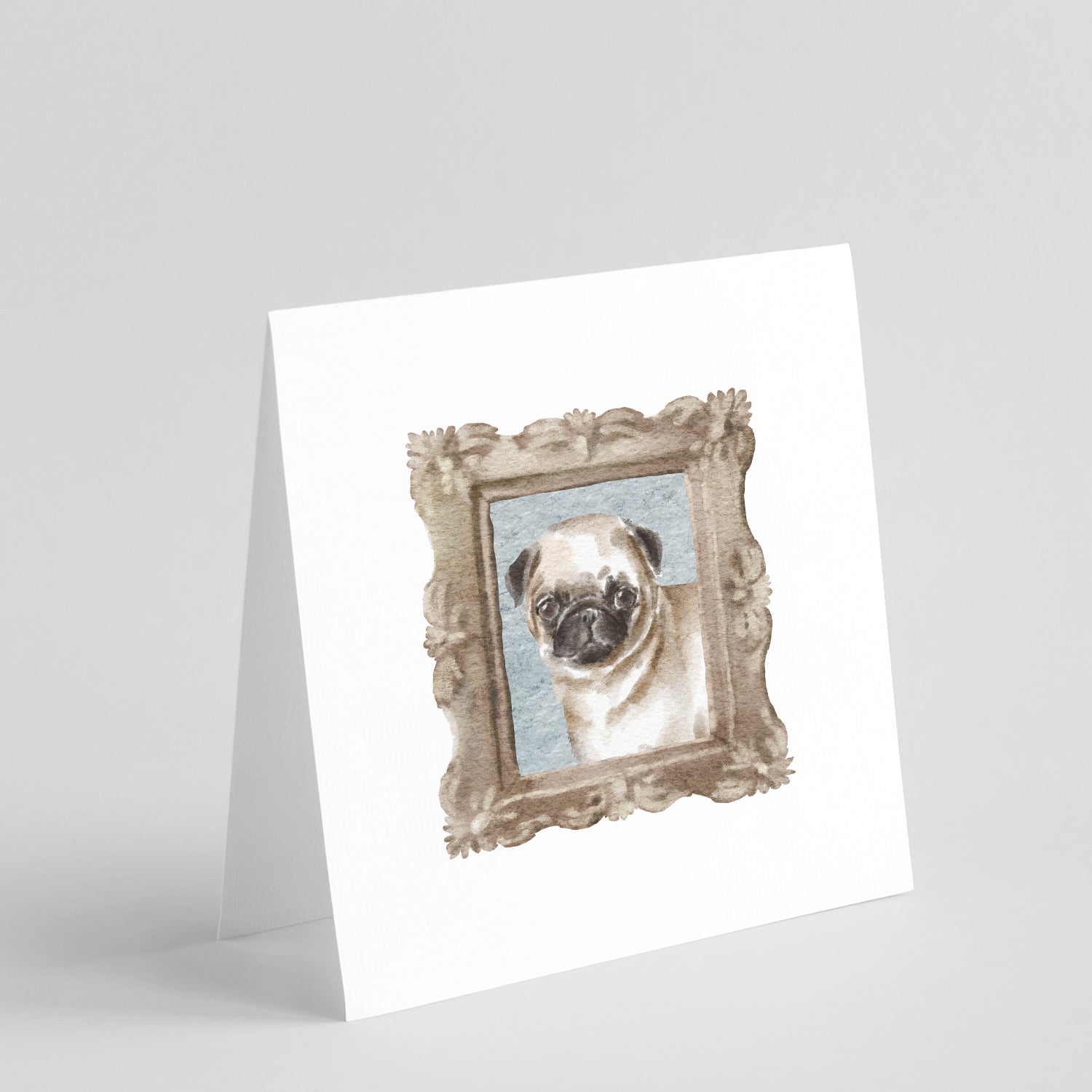 Pug Fawn Front View Pretty as a Picture Square Greeting Cards and Envelopes Pack of 8 Blank Cards with Envelopes Blank Thank You Note Greeting Cards Stationery