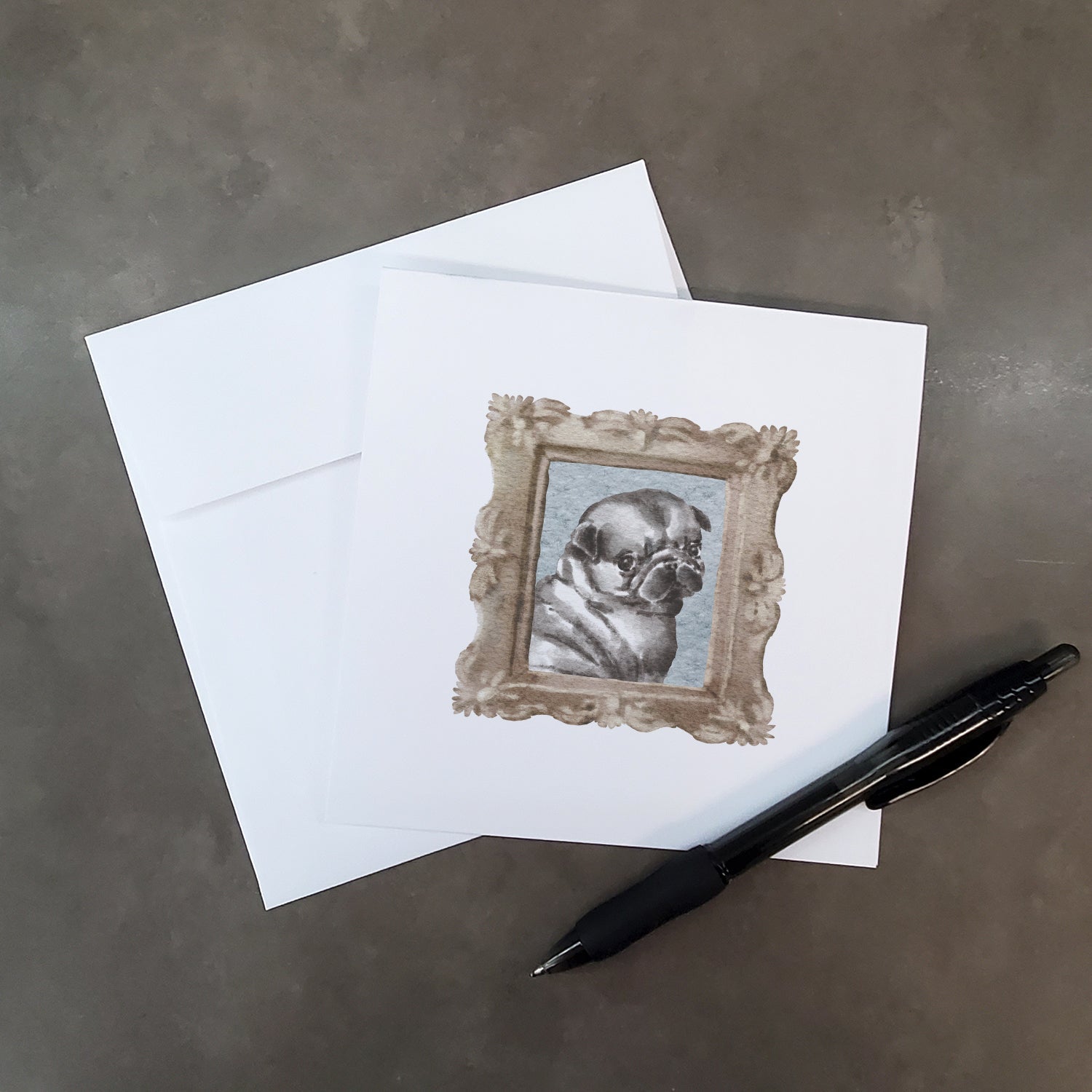 Pug Black Puppy Pretty as a Picture Square Greeting Cards and Envelopes Pack of 8 Blank Cards with Envelopes Blank Thank You Note Greeting Cards Stationery