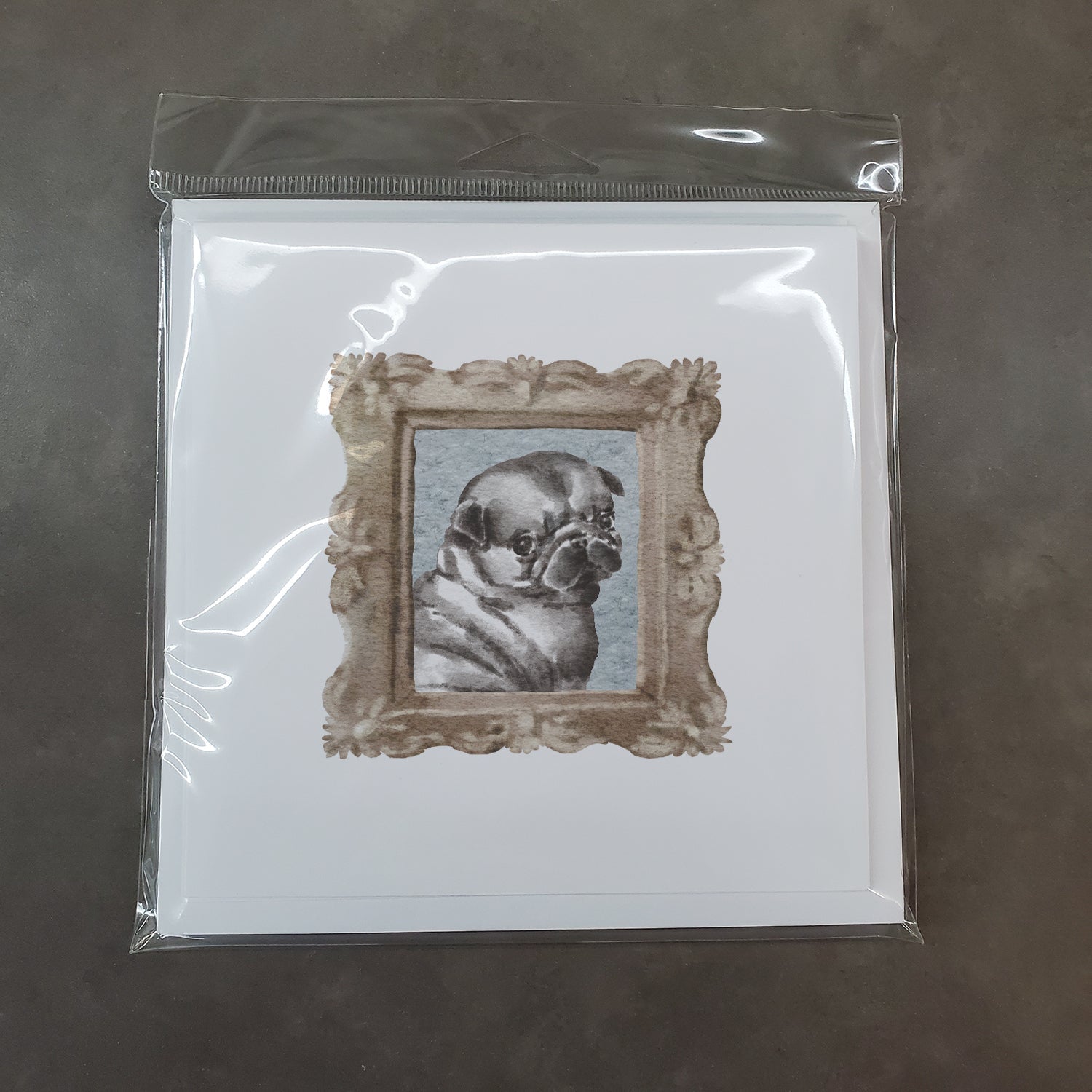 Pug Black Puppy Pretty as a Picture Square Greeting Cards and Envelopes Pack of 8 Blank Cards with Envelopes Blank Thank You Note Greeting Cards Stationery
