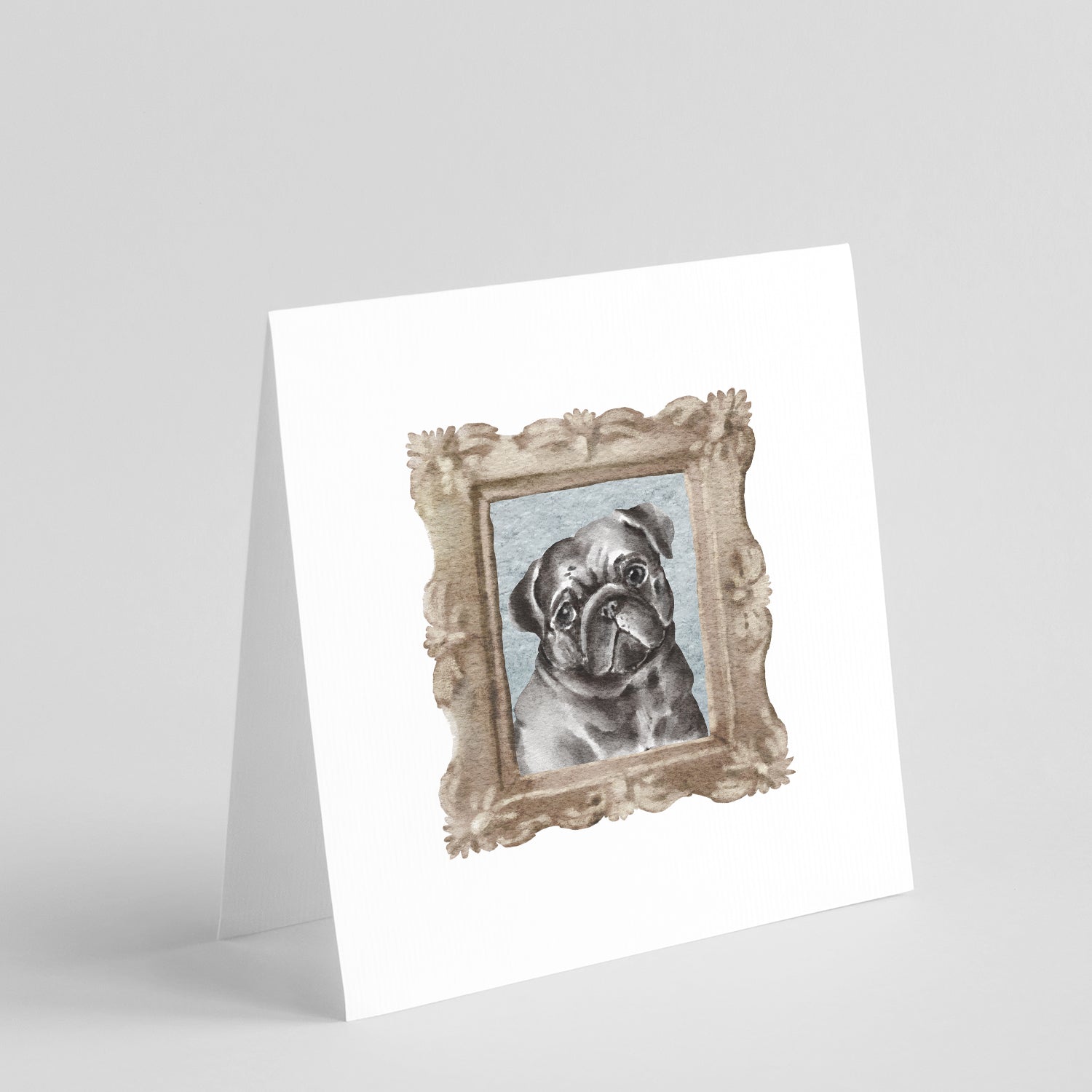 Pug Black Front View Pretty as a Picture Square Greeting Cards and Envelopes Pack of 8 Blank Cards with Envelopes Blank Thank You Note Greeting Cards Stationery