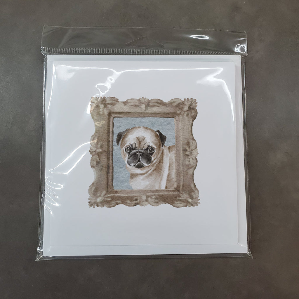 Pug Fawn Puppy 2 Pretty as a Picture Square Greeting Cards and Envelopes Pack of 8 Blank Cards with Envelopes Blank Thank You Note Greeting Cards Stationery