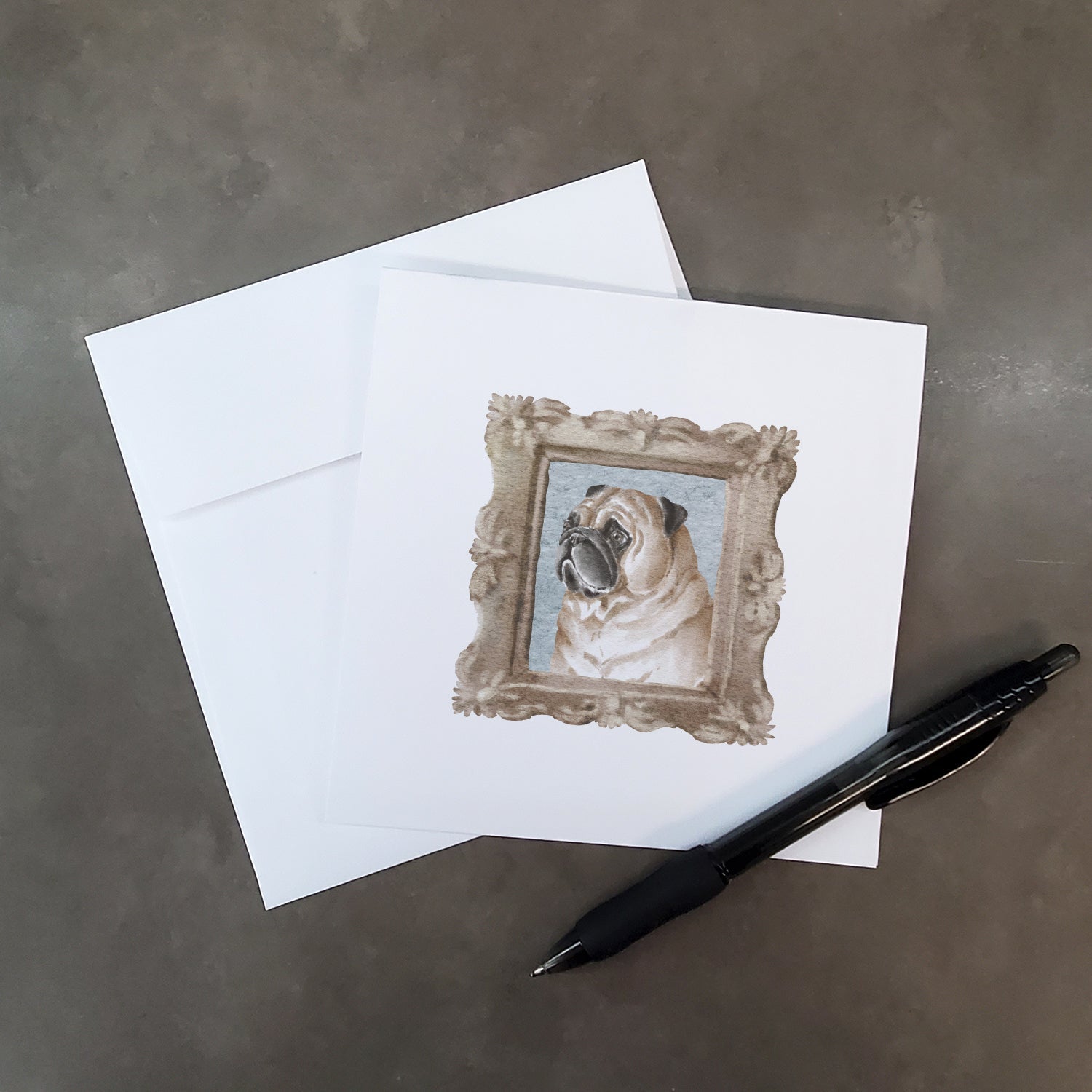 Pug Fawn Side View Pretty as a Picture Square Greeting Cards and Envelopes Pack of 8 Blank Cards with Envelopes Blank Thank You Note Greeting Cards Stationery
