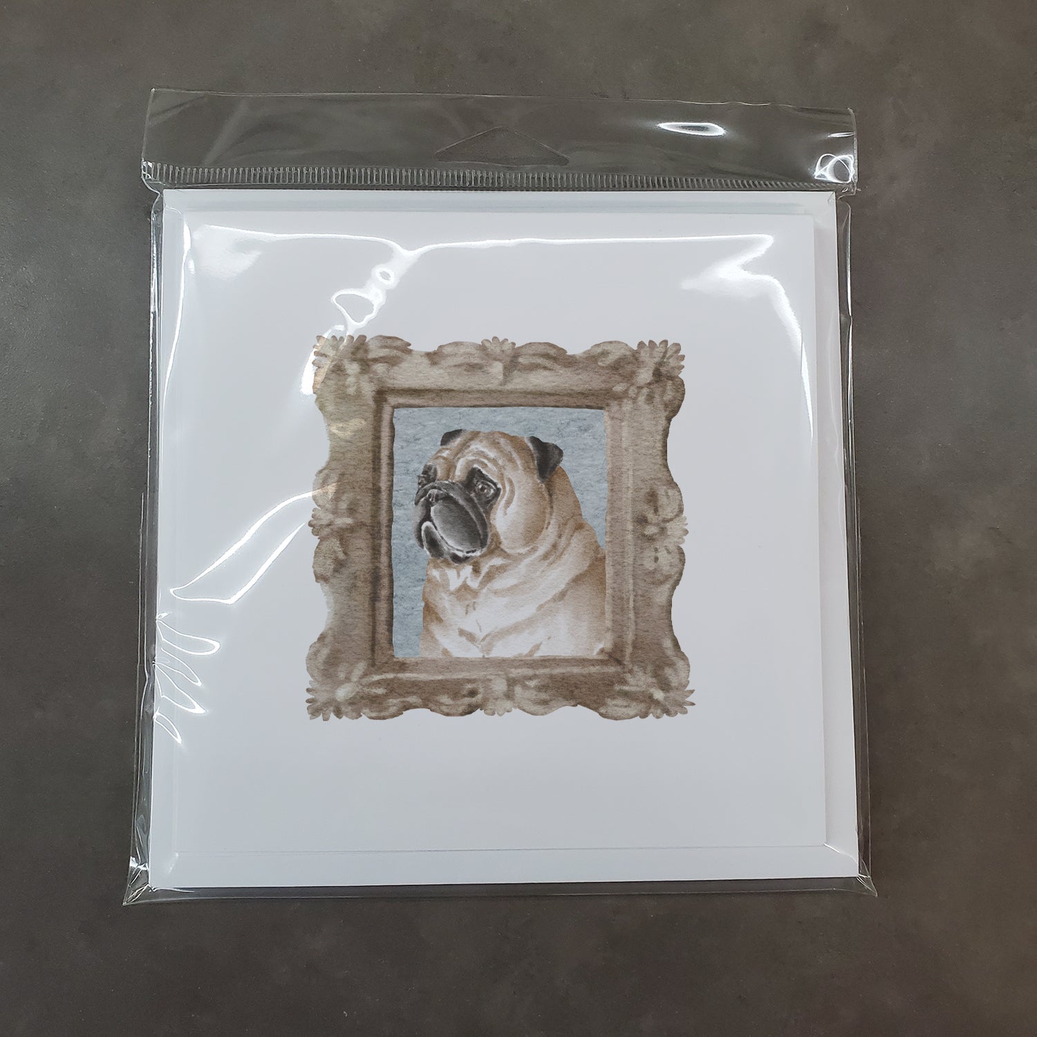 Pug Fawn Side View Pretty as a Picture Square Greeting Cards and Envelopes Pack of 8 Blank Cards with Envelopes Blank Thank You Note Greeting Cards Stationery