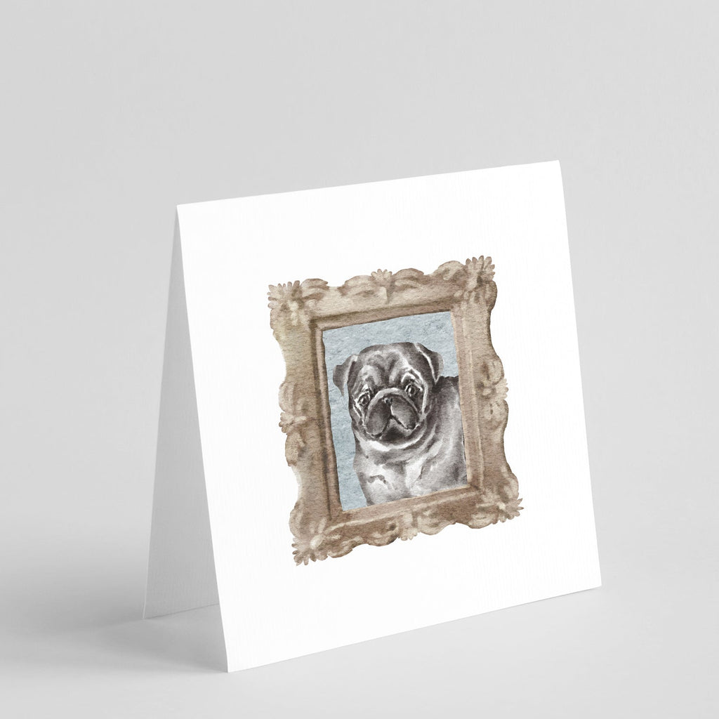 Pug Black Front View 2 Pretty as a Picture Square Greeting Cards and Envelopes Pack of 8 Blank Cards with Envelopes Blank Thank You Note Greeting Cards Stationery