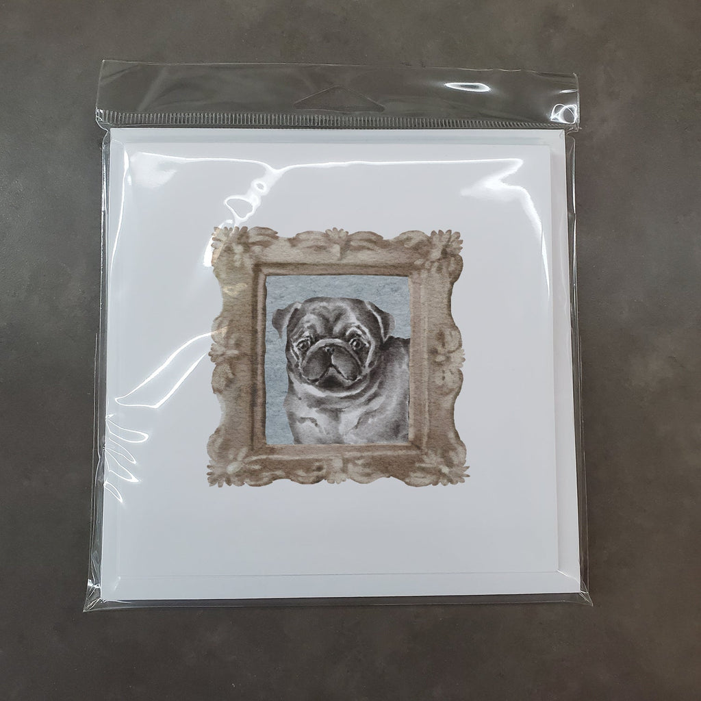 Pug Black Front View 2 Pretty as a Picture Square Greeting Cards and Envelopes Pack of 8 Blank Cards with Envelopes Blank Thank You Note Greeting Cards Stationery