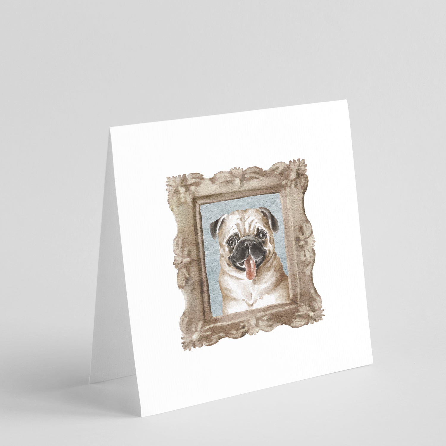 Pug Fawn Tongue Out Pretty as a Picture Square Greeting Cards and Envelopes Pack of 8 Blank Cards with Envelopes Blank Thank You Note Greeting Cards Stationery