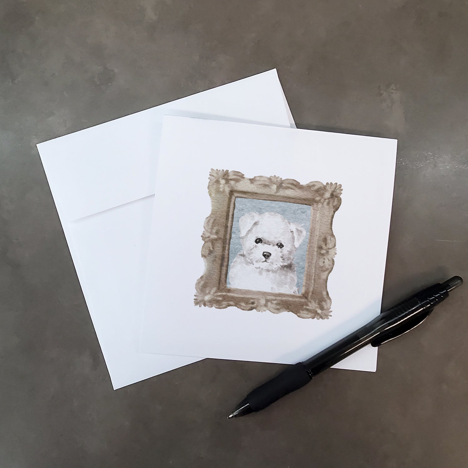 Bichon Frise Puppy Front View Pretty as a Picture Square Greeting Cards and Envelopes Pack of 8 Blank Cards with Envelopes Blank Thank You Note Greeting Cards Stationery