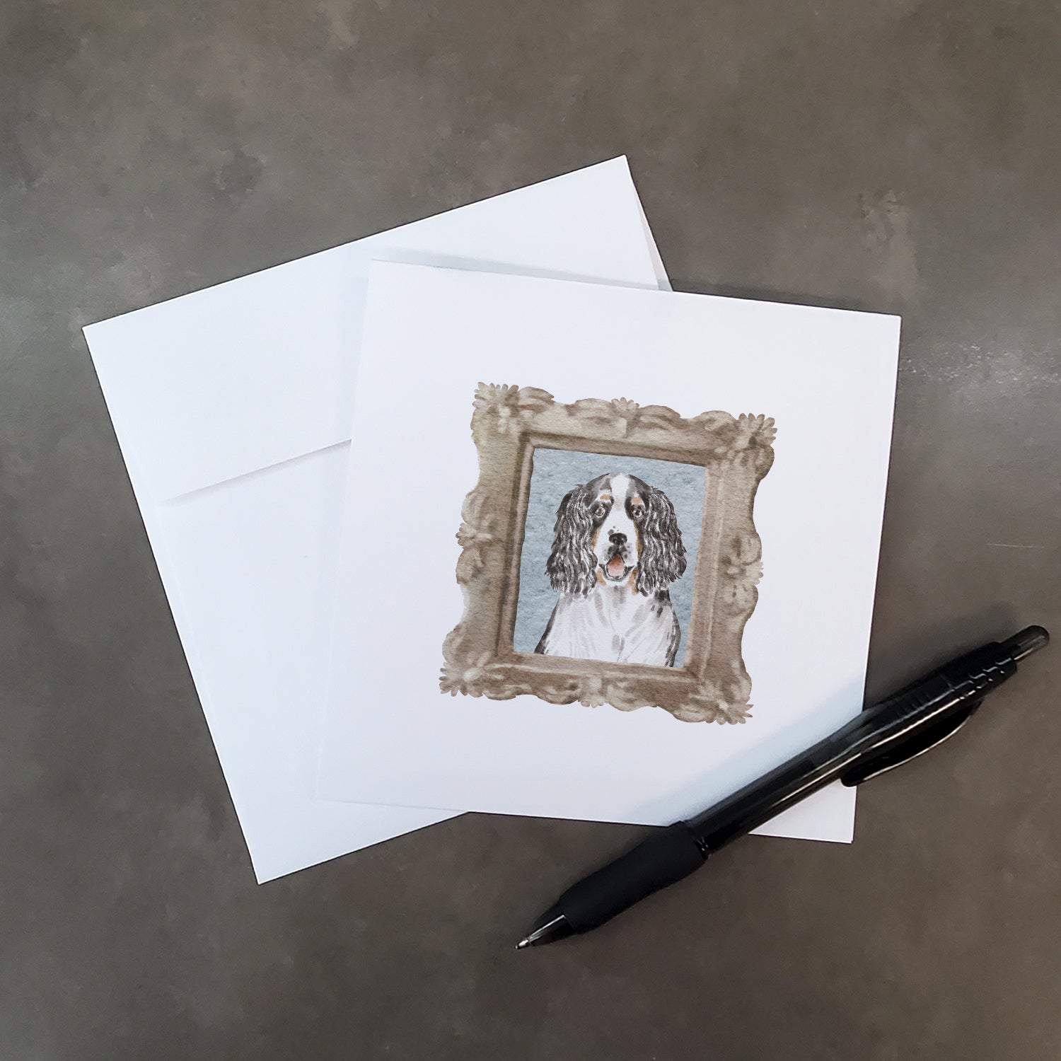English Springer Spaniel Tricolor Smile Pretty as a Picture Square Greeting Cards and Envelopes Pack of 8 Blank Cards with Envelopes Blank Thank You Note Greeting Cards Stationery