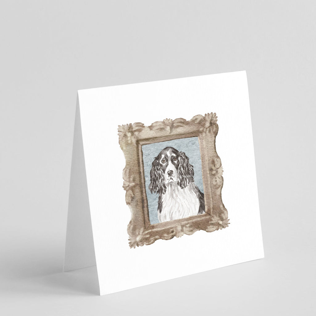English Springer Spaniel Black White Front View Pretty as a Picture Square Greeting Cards and Envelopes Pack of 8 Blank Cards with Envelopes Blank Thank You Note Greeting Cards Stationery