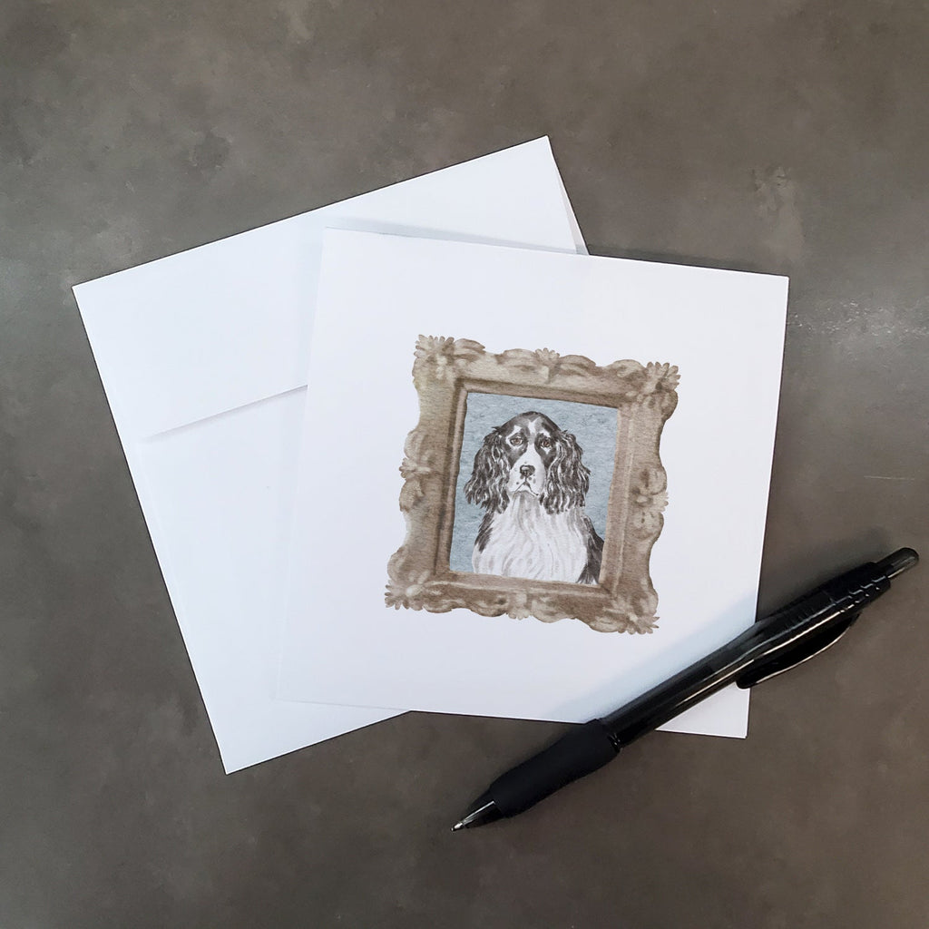 English Springer Spaniel Black White Front View Pretty as a Picture Square Greeting Cards and Envelopes Pack of 8 Blank Cards with Envelopes Blank Thank You Note Greeting Cards Stationery