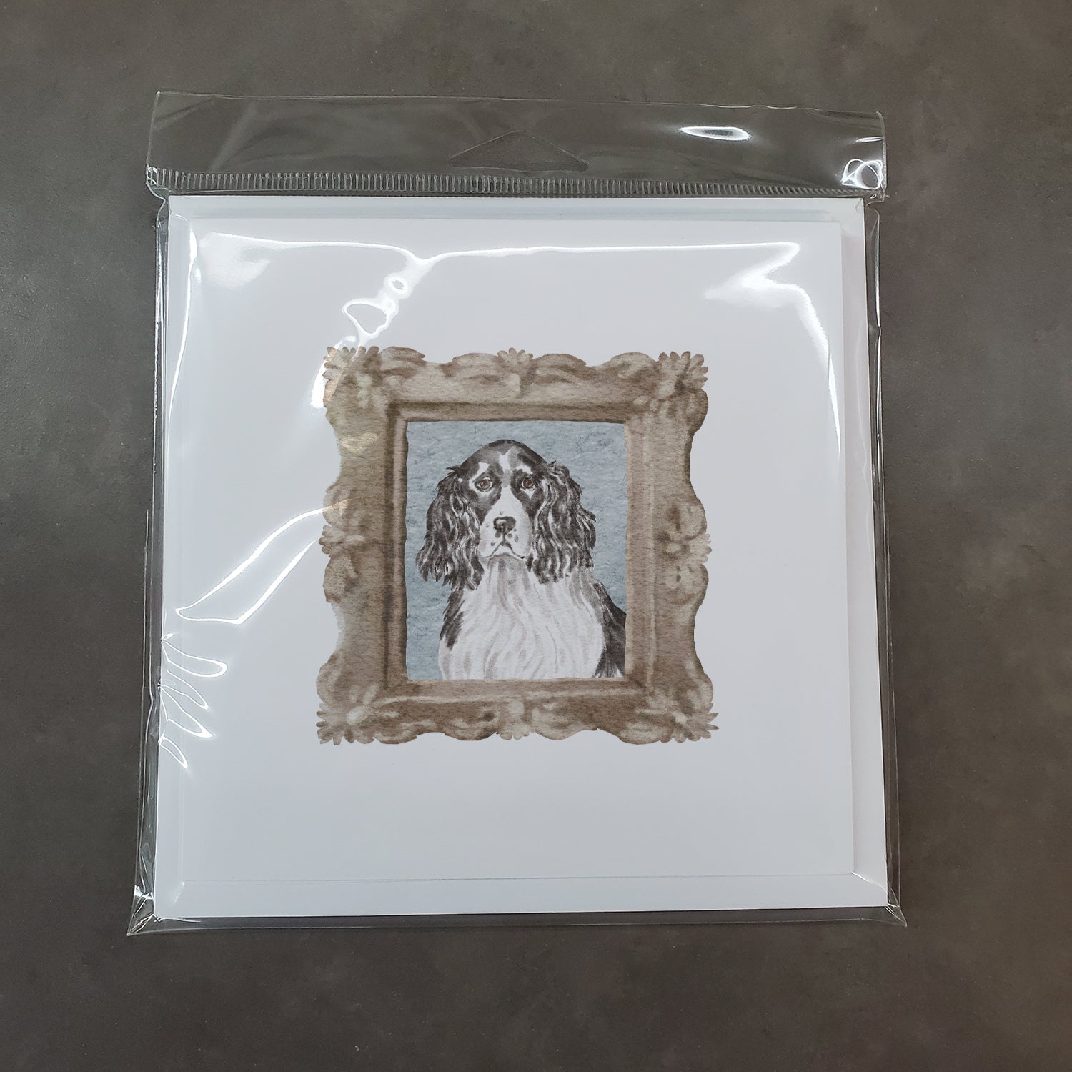 English Springer Spaniel Black White Front View Pretty as a Picture Square Greeting Cards and Envelopes Pack of 8 Blank Cards with Envelopes Blank Thank You Note Greeting Cards Stationery