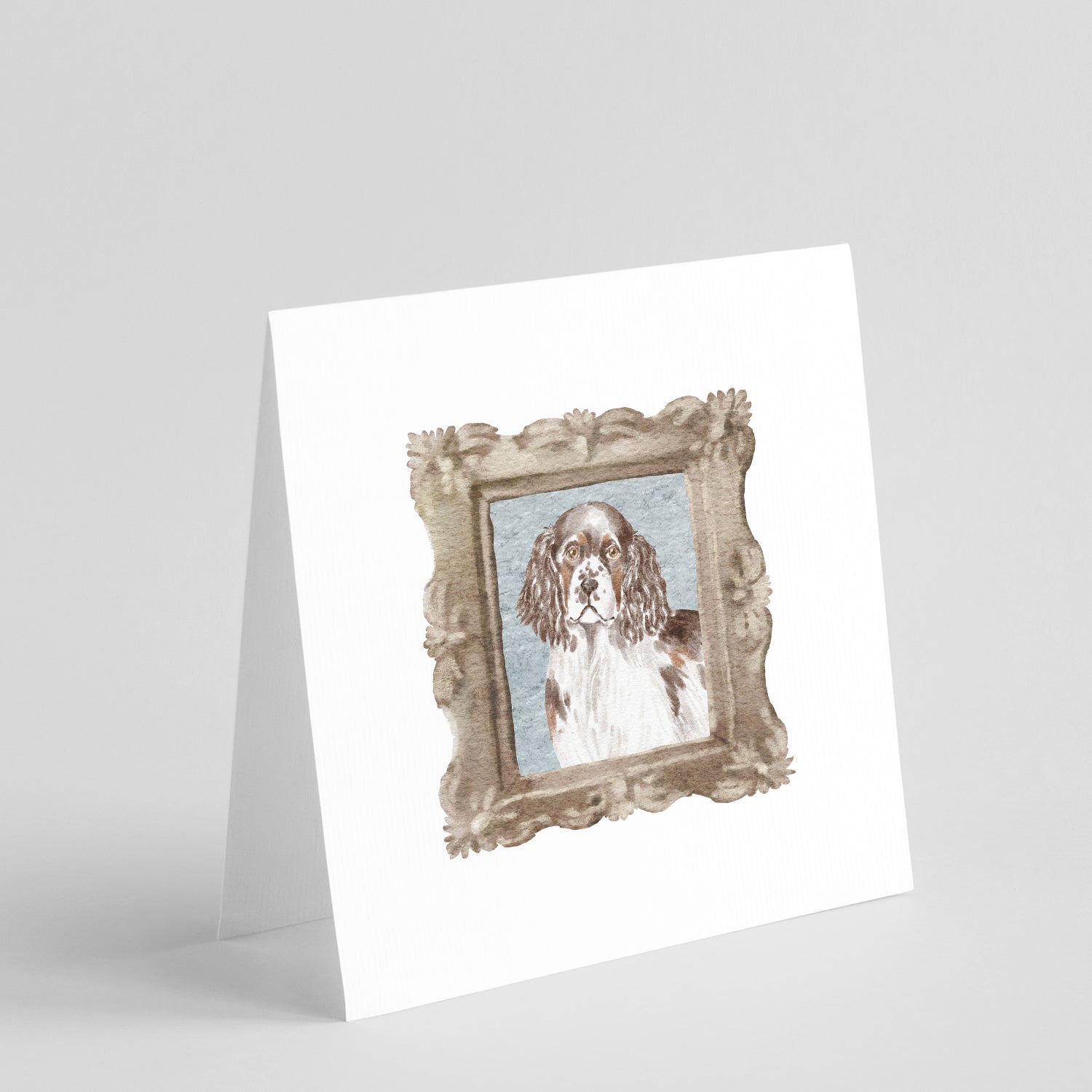 English Springer Spaniel Liver White Front View 2 Pretty as a Picture Square Greeting Cards and Envelopes Pack of 8 Blank Cards with Envelopes Blank Thank You Note Greeting Cards Stationery