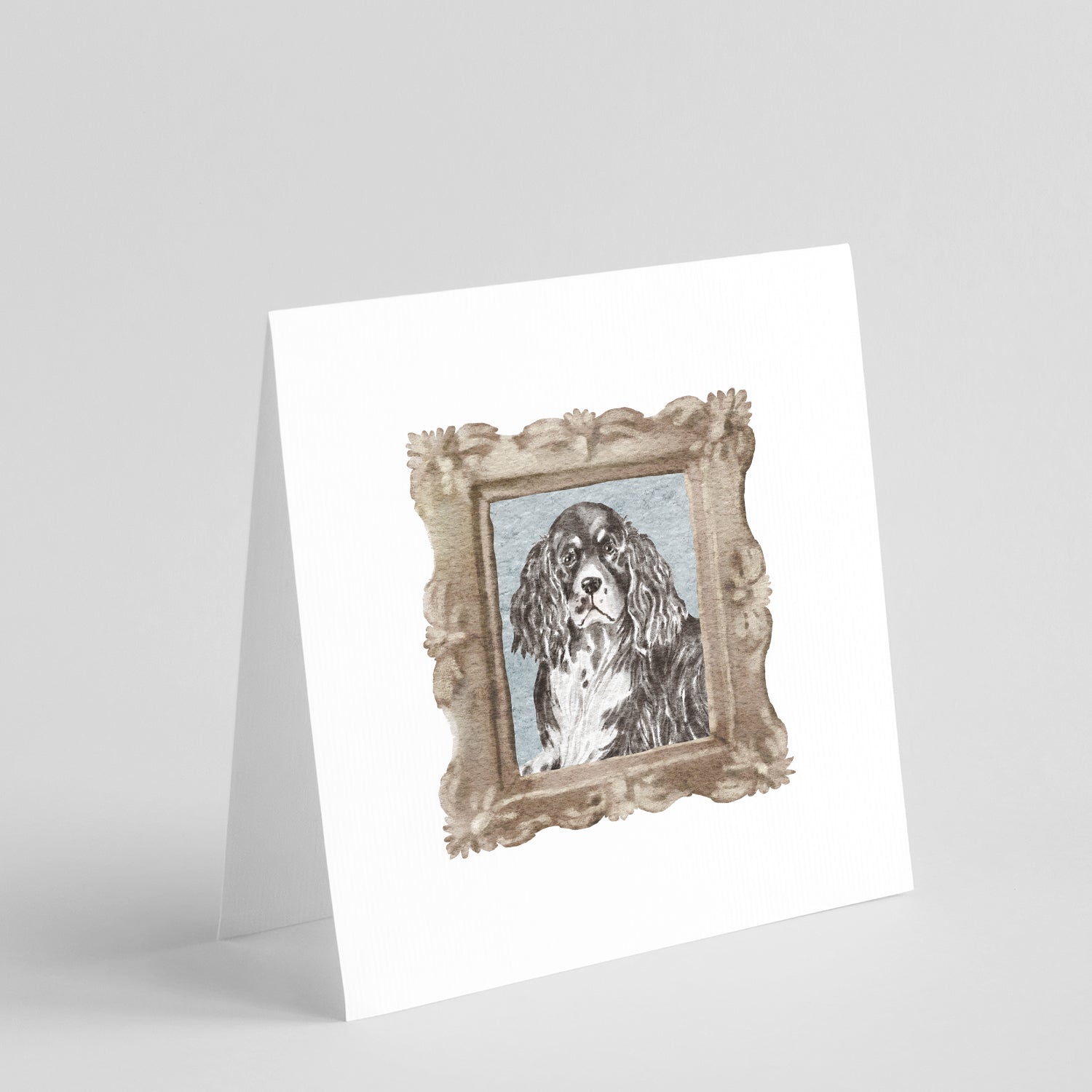 English Springer Spaniel Black White Front View 2 Pretty as a Picture Square Greeting Cards and Envelopes Pack of 8 Blank Cards with Envelopes Blank Thank You Note Greeting Cards Stationery