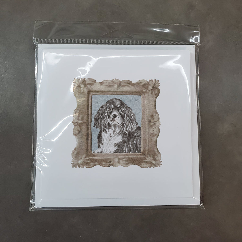 English Springer Spaniel Black White Front View 2 Pretty as a Picture Square Greeting Cards and Envelopes Pack of 8 Blank Cards with Envelopes Blank Thank You Note Greeting Cards Stationery
