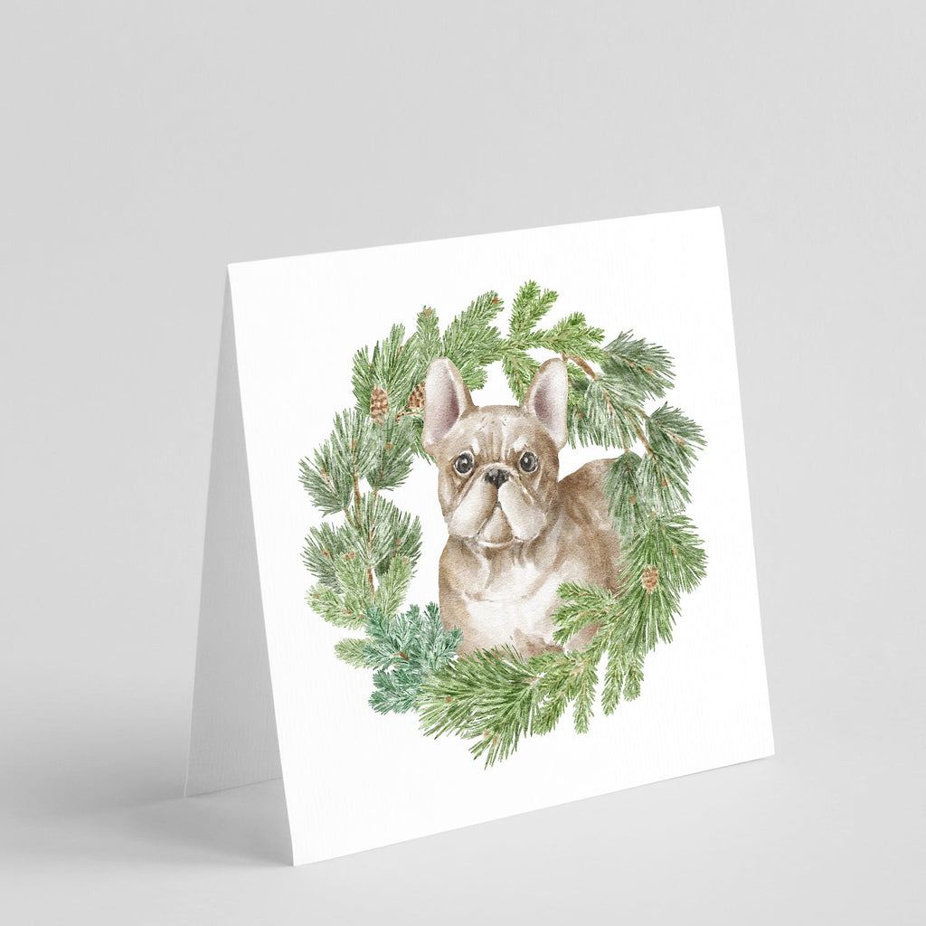 French Bulldog Fawn Christmas Wreath Square Greeting Cards and Envelopes Pack of 8 Blank Cards with Envelopes Blank Thank You Note Greeting Cards Stationery