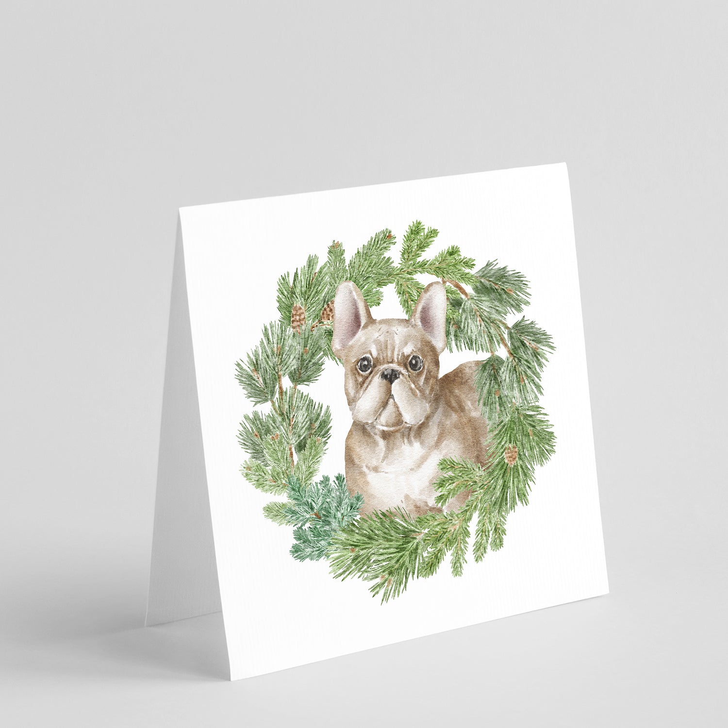 French Bulldog Fawn Christmas Wreath Square Greeting Cards and Envelopes Pack of 8 Blank Cards with Envelopes Blank Thank You Note Greeting Cards Stationery
