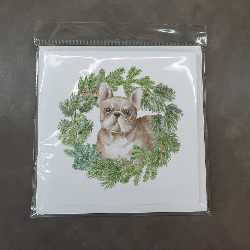 French Bulldog Fawn Christmas Wreath Square Greeting Cards and Envelopes Pack of 8 Blank Cards with Envelopes Blank Thank You Note Greeting Cards Stationery