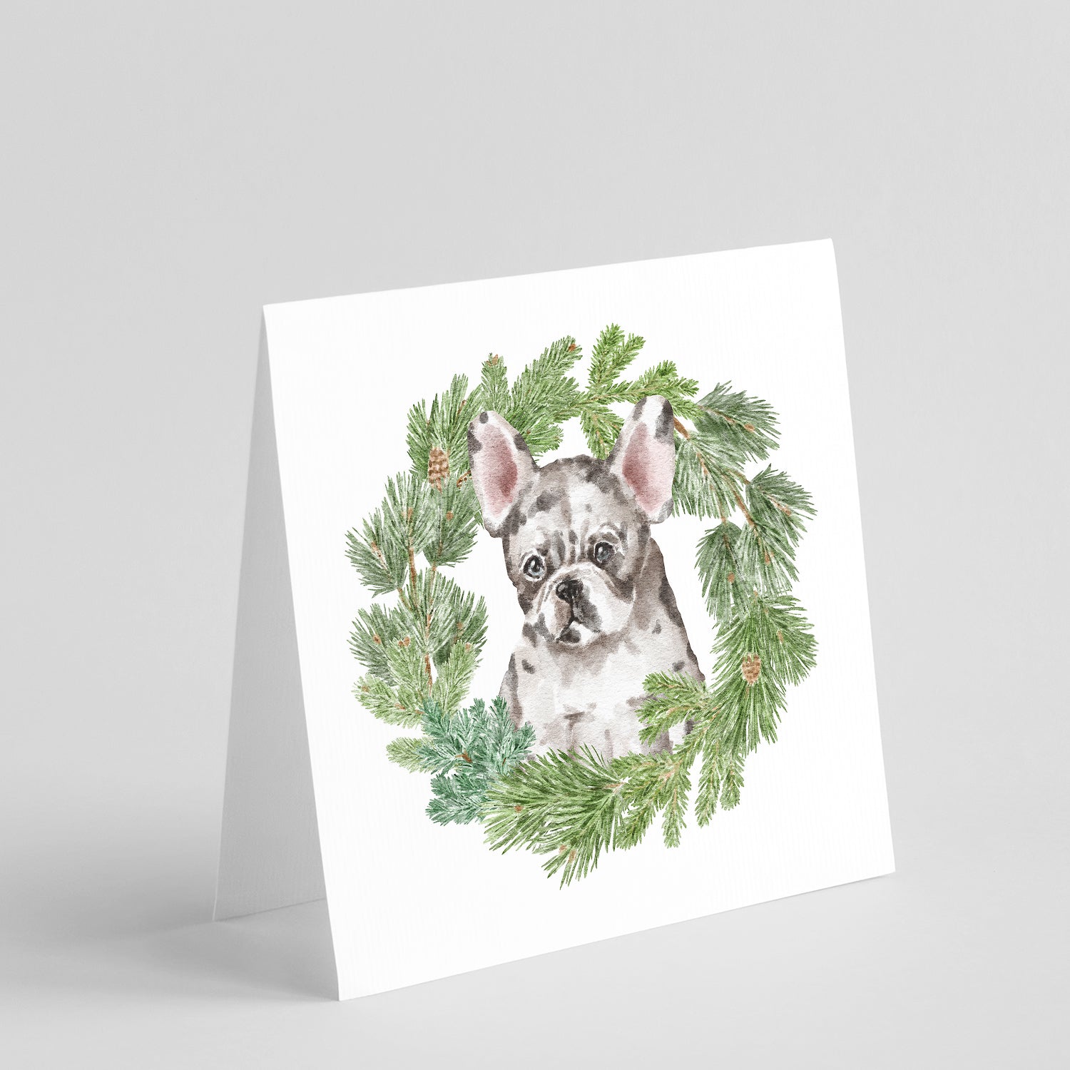 French Bulldog Puppy Pied Christmas Wreath Square Greeting Cards and Envelopes Pack of 8 Blank Cards with Envelopes Blank Thank You Note Greeting Cards Stationery