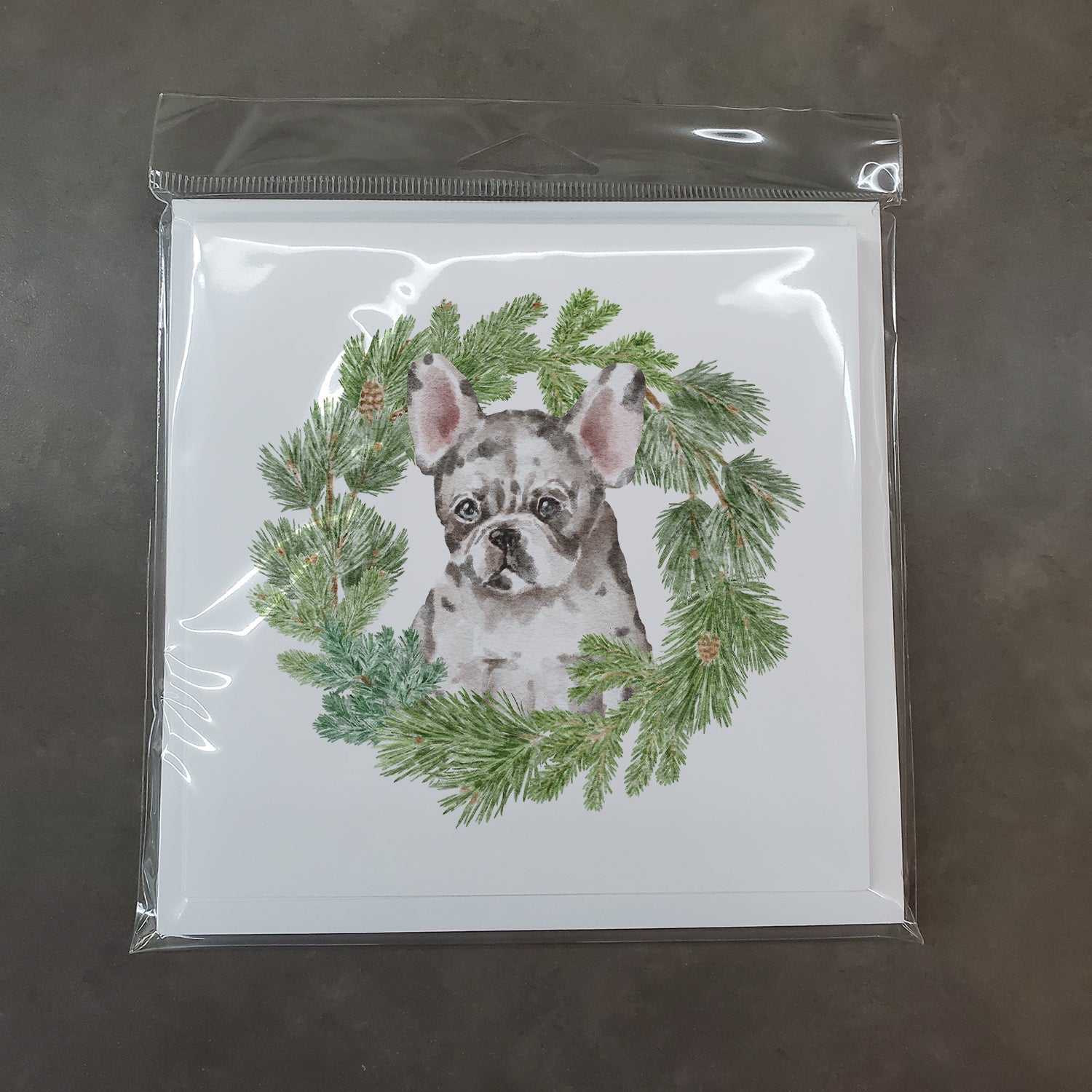 French Bulldog Puppy Pied Christmas Wreath Square Greeting Cards and Envelopes Pack of 8 Blank Cards with Envelopes Blank Thank You Note Greeting Cards Stationery