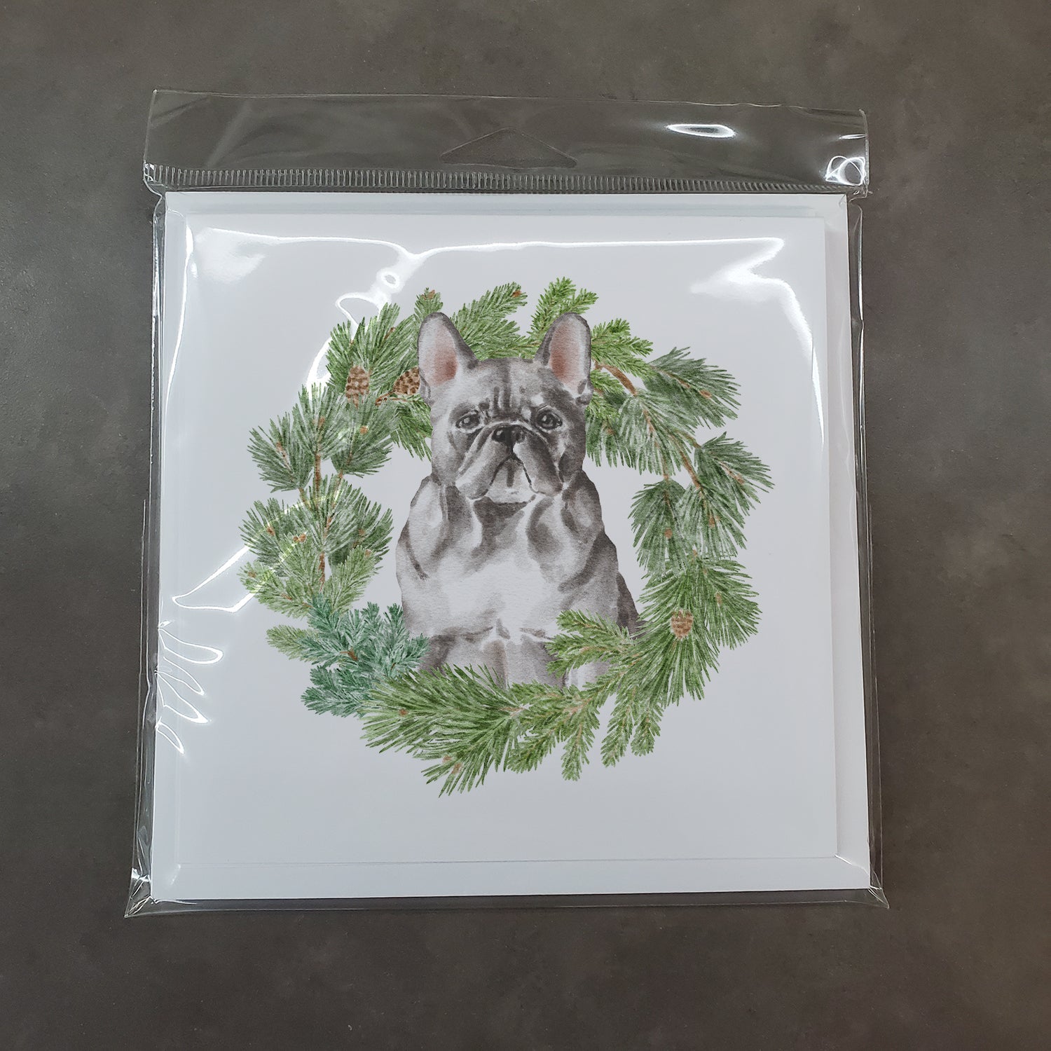 French Bulldog Blue Christmas Wreath Square Greeting Cards and Envelopes Pack of 8 Blank Cards with Envelopes Blank Thank You Note Greeting Cards Stationery