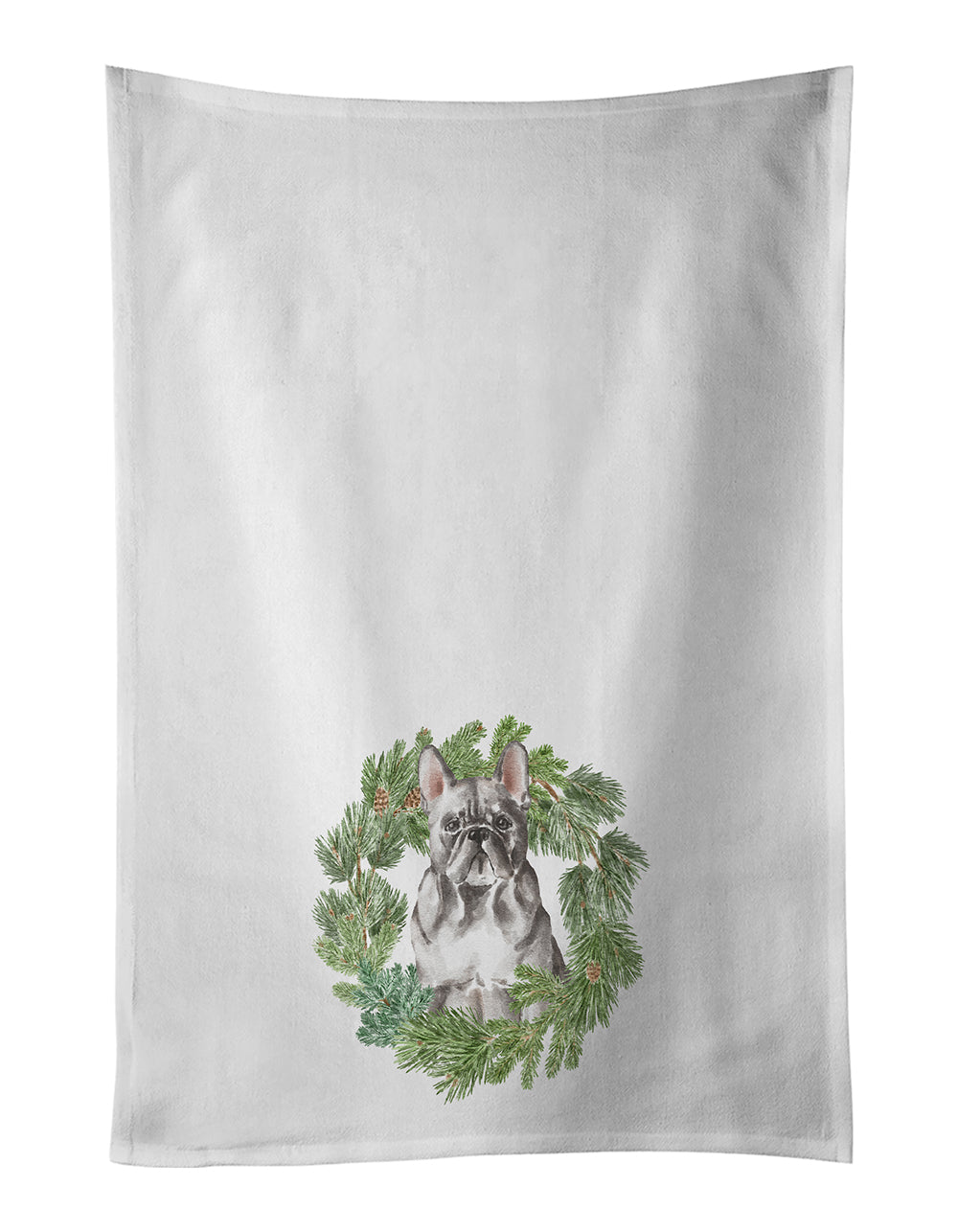 French Bulldog Blue Christmas Wreath Kitchen Towel Set of 2 White Dish Towels Decorative Bathroom Hand towel for Hand, Face, Hair, Yoga, Tea, Dishcloth, 19 X 28", White