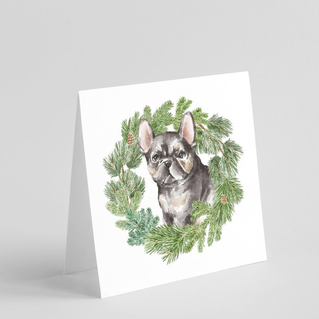 French Bulldog Puppy Black Christmas Wreath Square Greeting Cards and Envelopes Pack of 8 Blank Cards with Envelopes Blank Thank You Note Greeting Cards Stationery