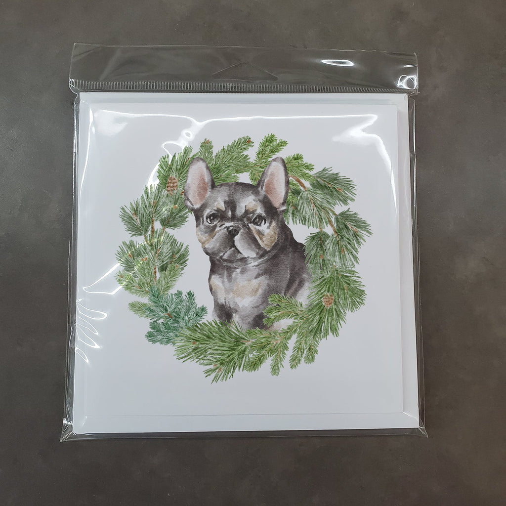 French Bulldog Puppy Black Christmas Wreath Square Greeting Cards and Envelopes Pack of 8 Blank Cards with Envelopes Blank Thank You Note Greeting Cards Stationery
