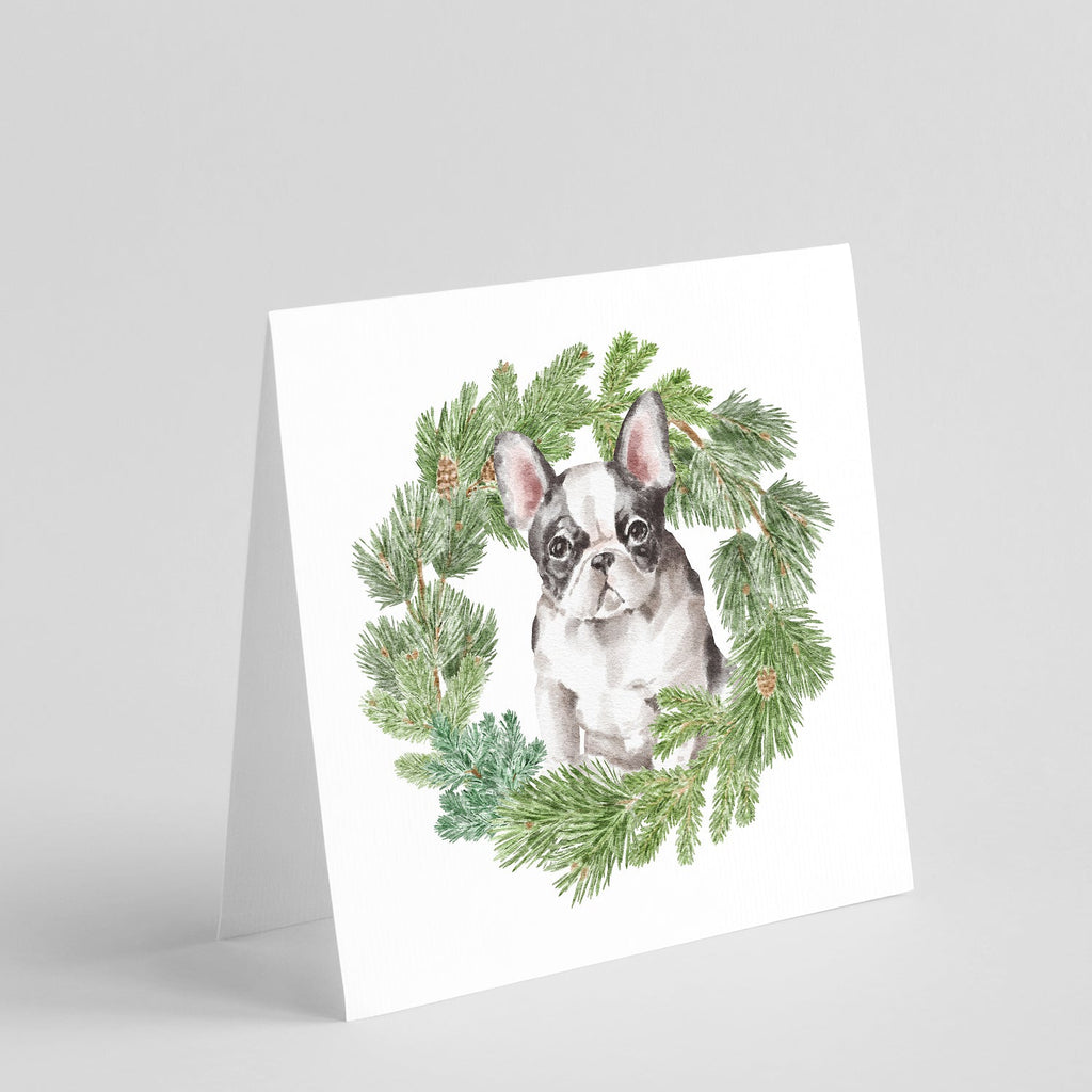 French Bulldog Black and White Christmas Wreath Square Greeting Cards and Envelopes Pack of 8 Blank Cards with Envelopes Blank Thank You Note Greeting Cards Stationery