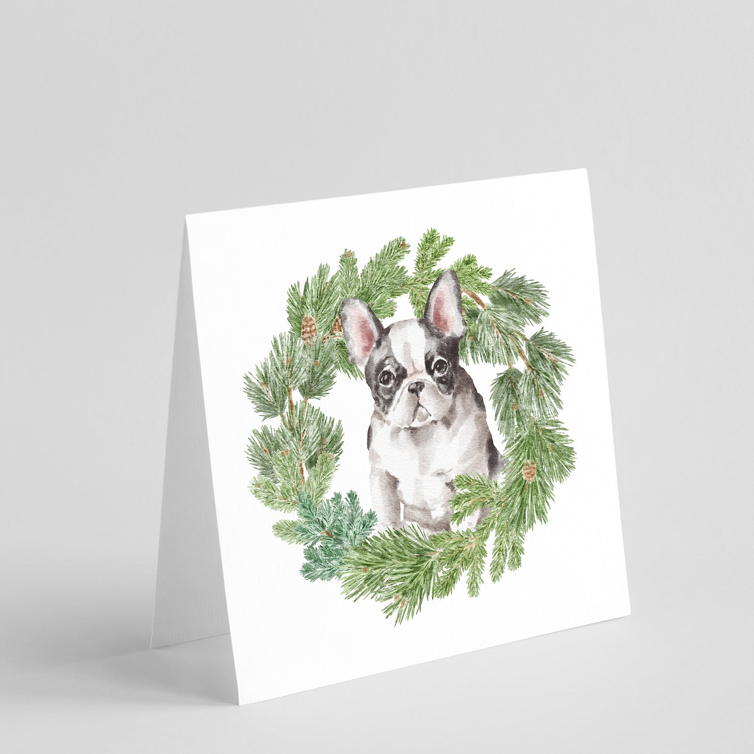 French Bulldog Black and White Christmas Wreath Square Greeting Cards and Envelopes Pack of 8 Blank Cards with Envelopes Blank Thank You Note Greeting Cards Stationery