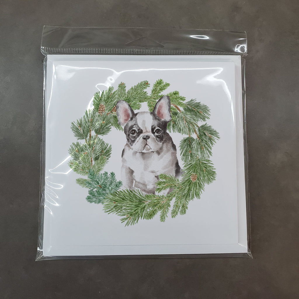 French Bulldog Black and White Christmas Wreath Square Greeting Cards and Envelopes Pack of 8 Blank Cards with Envelopes Blank Thank You Note Greeting Cards Stationery