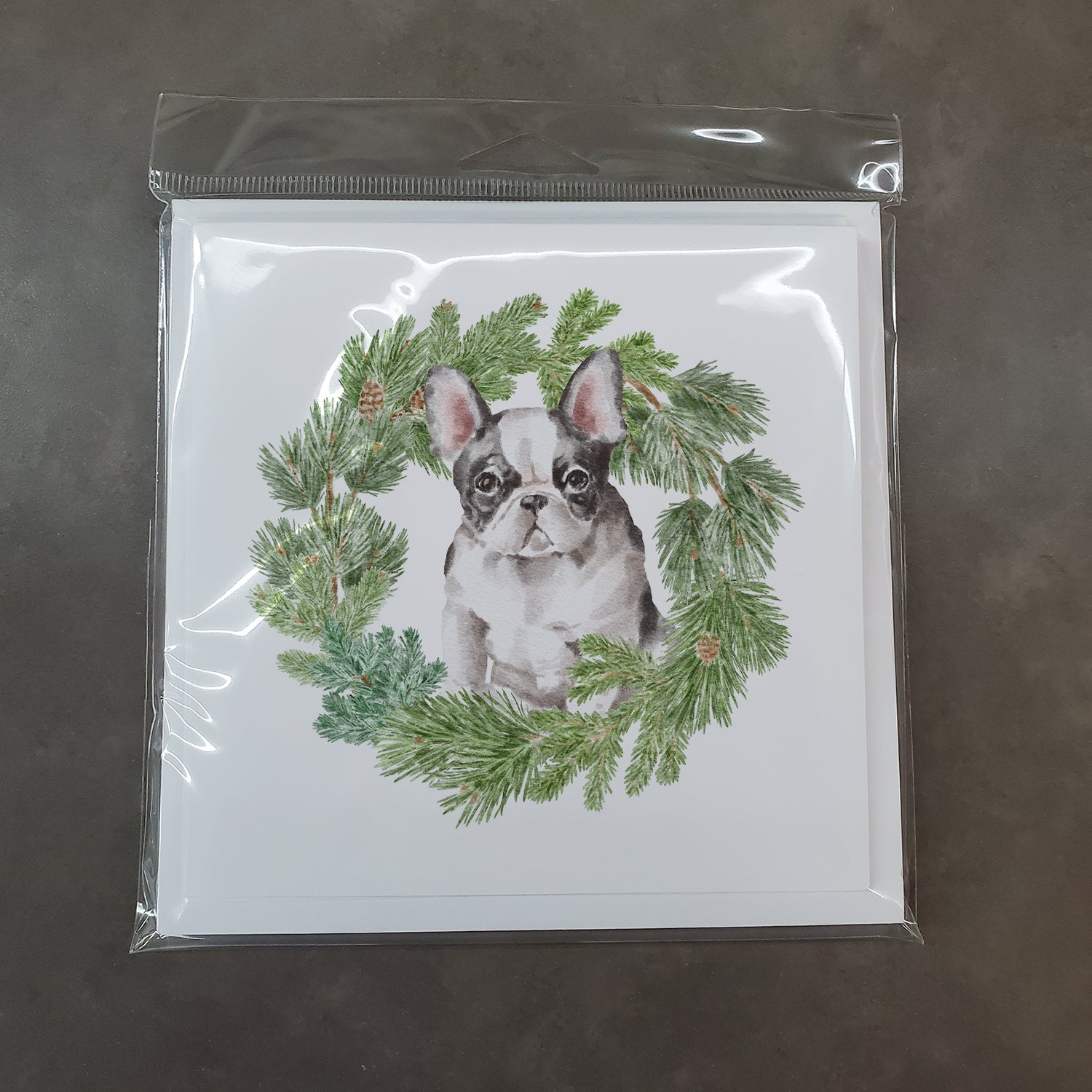 French Bulldog Black and White Christmas Wreath Square Greeting Cards and Envelopes Pack of 8 Blank Cards with Envelopes Blank Thank You Note Greeting Cards Stationery