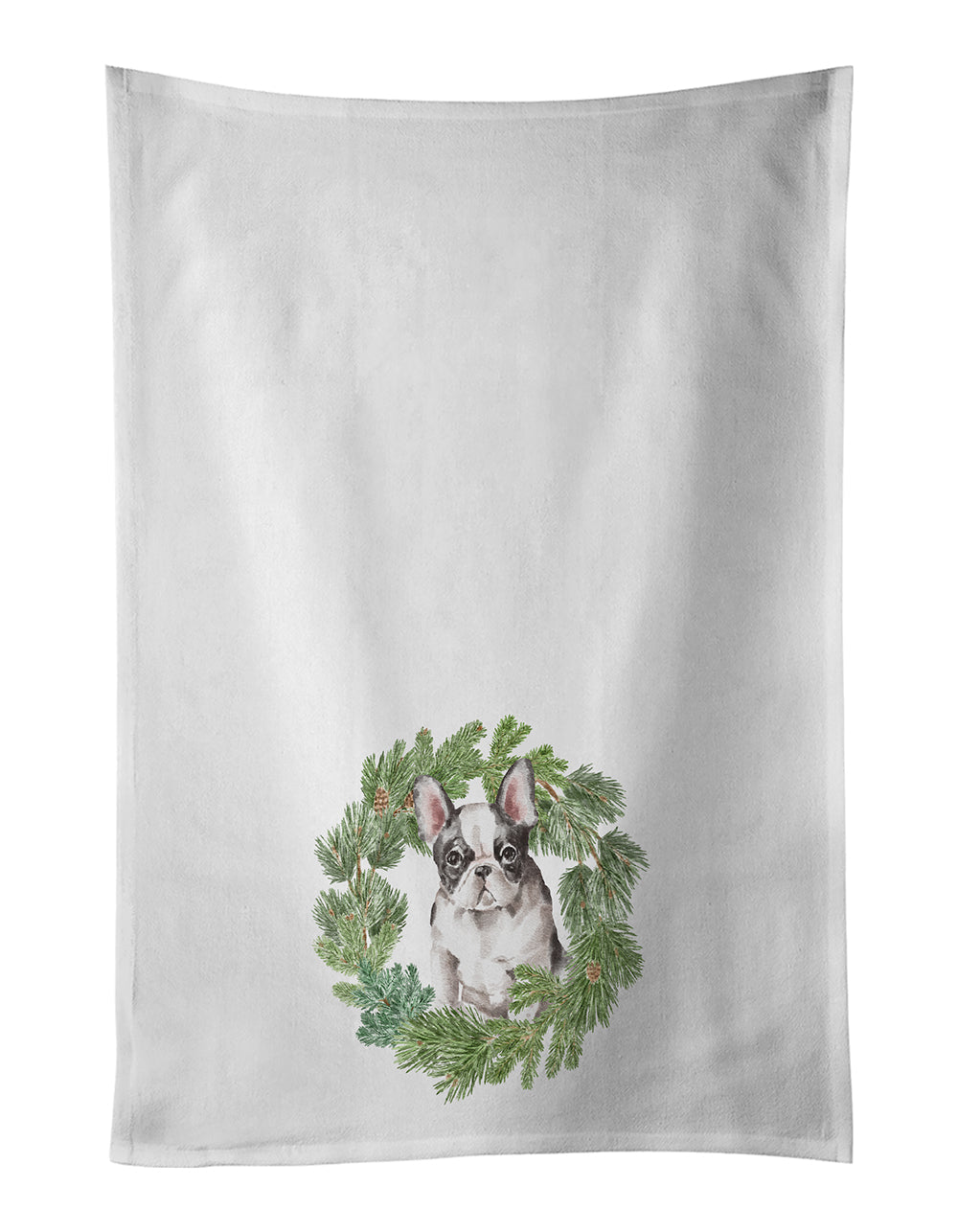 French Bulldog Black and White Christmas Wreath Kitchen Towel Set of 2 White Dish Towels Decorative Bathroom Hand towel for Hand, Face, Hair, Yoga, Tea, Dishcloth, 19 X 28", White